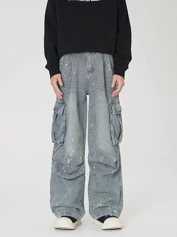 Japanese Brand Retro loose splashed ink wide leg pocket jeans Size US 34 / EU 50 - 2 Thumbnail