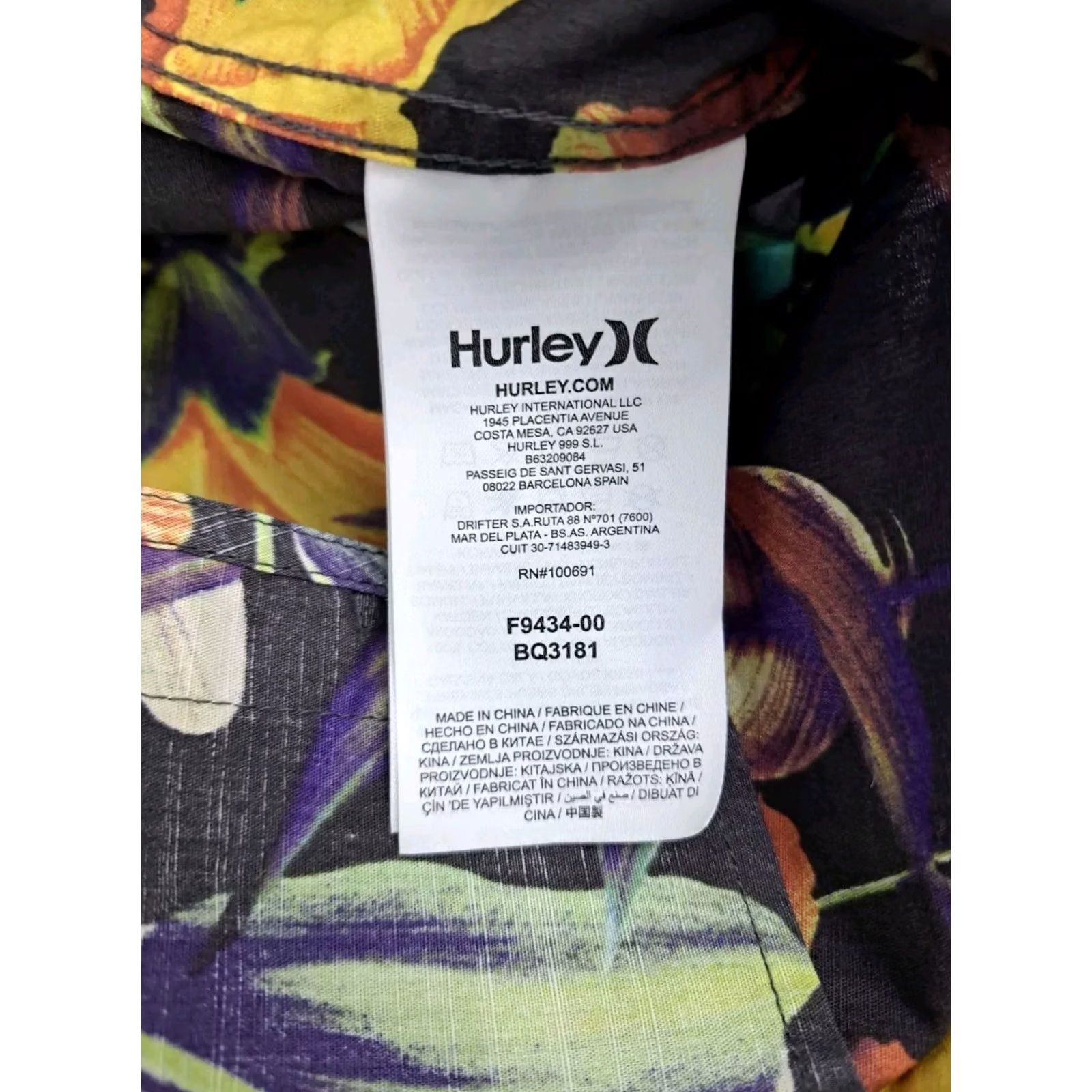 Hurley Hurley Mens Short Sleeve Button-Up Shirt Large Floral Hawaiian Classic Fit Pockets Multicolor Cotton Woven Size US L / EU 52-54 / 3 - 8 Thumbnail