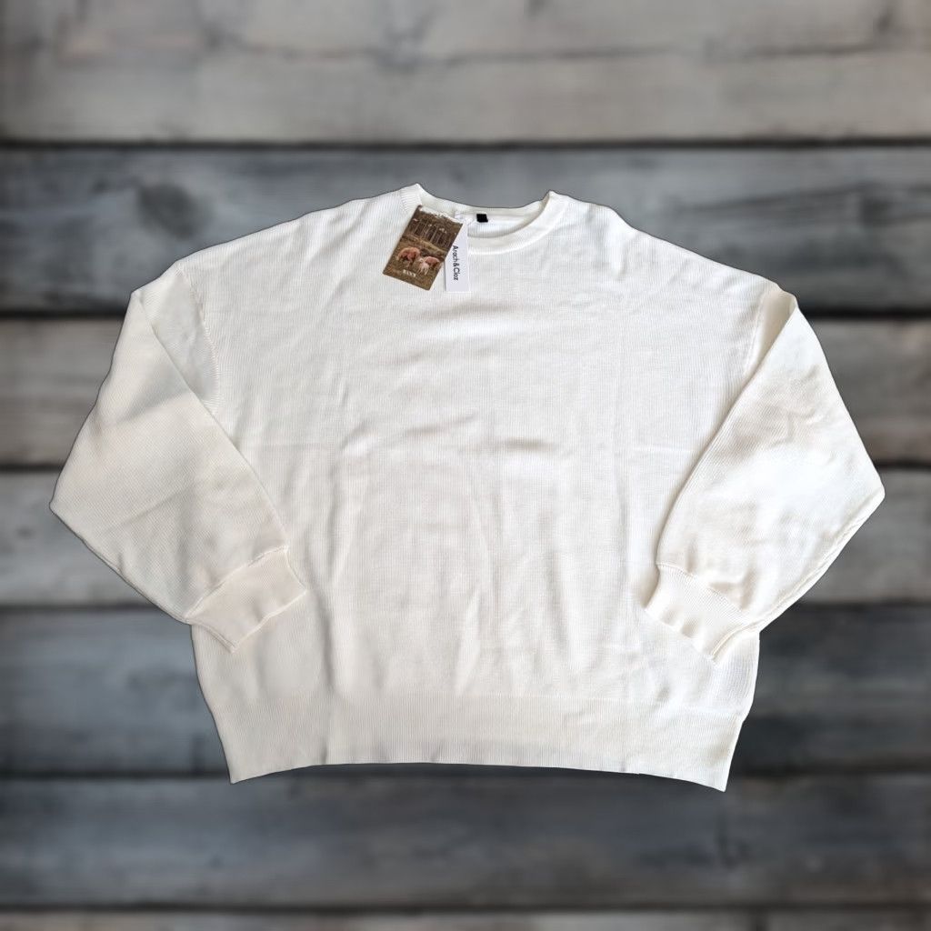 NWT Arach & Cloz Men’s Sweater White Size Medium Wool Blend Crew Neck Long Sleeve Pullover Knit Solid