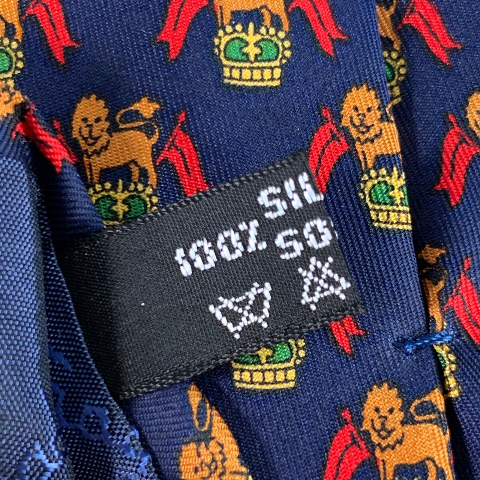 Salvatore Ferragamo SALVATORE FERRAGAMO Navy Red Orange Lion Crest Silk Tie Size ONE SIZE - 5 Thumbnail