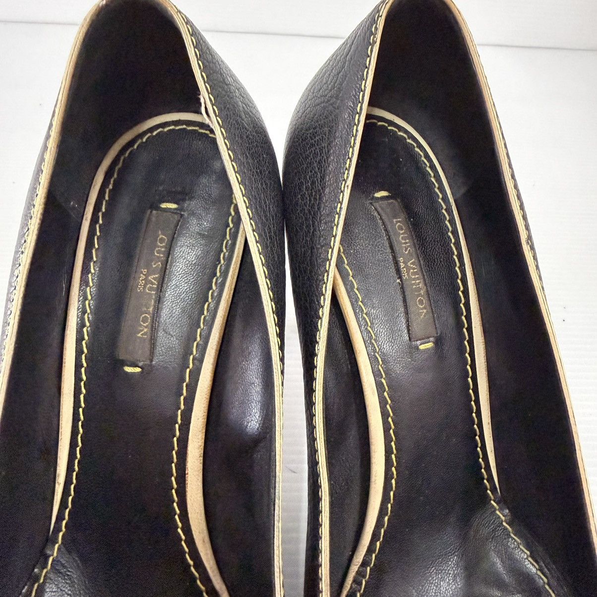 Louis Vuitton Louis Vuitton Black Leather Heels Size US 7.5 / IT 37.5 - 6 Thumbnail