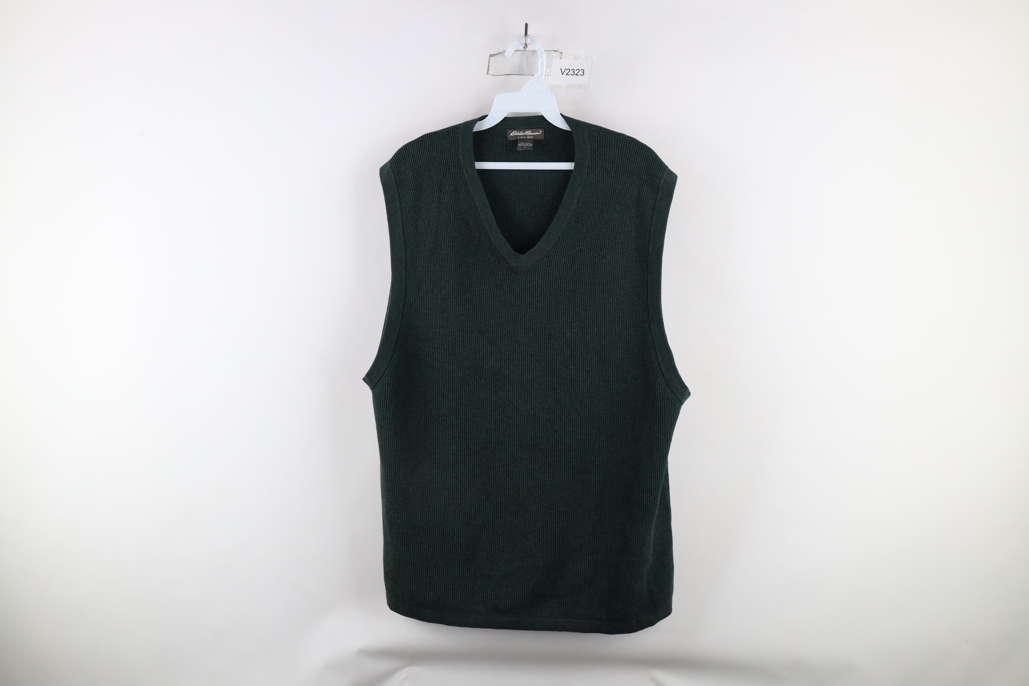 Eddie Bauer × Vintage Vintage 90s Eddie Bauer Ribbed Sweater Vest Green Cotton Size US L / EU 52-54 / 3 - 1 Thumbnail