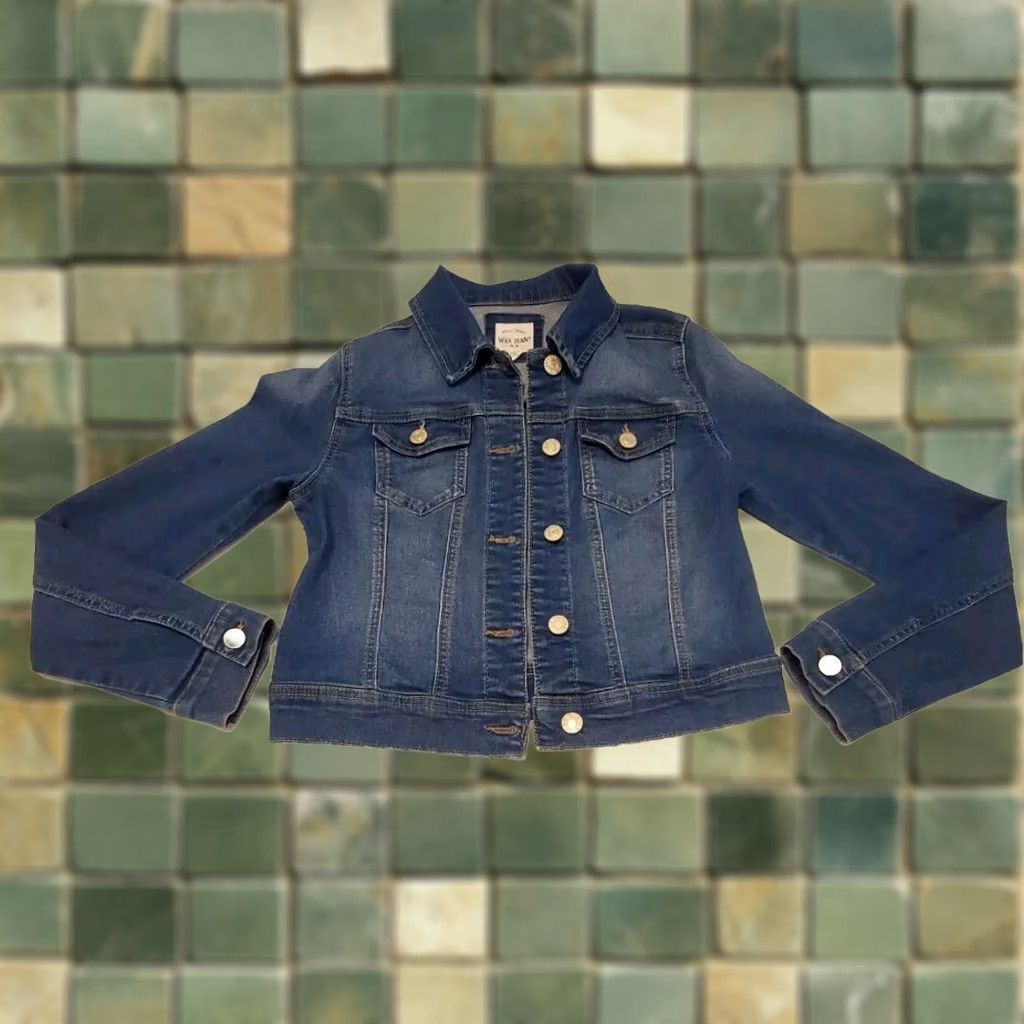 Denime VINTAGE Denim Trucker Style Jacket Junior Size Small WAX JEAN Distressed Blue Size 28" / US 6 / IT 42 - 1 Thumbnail