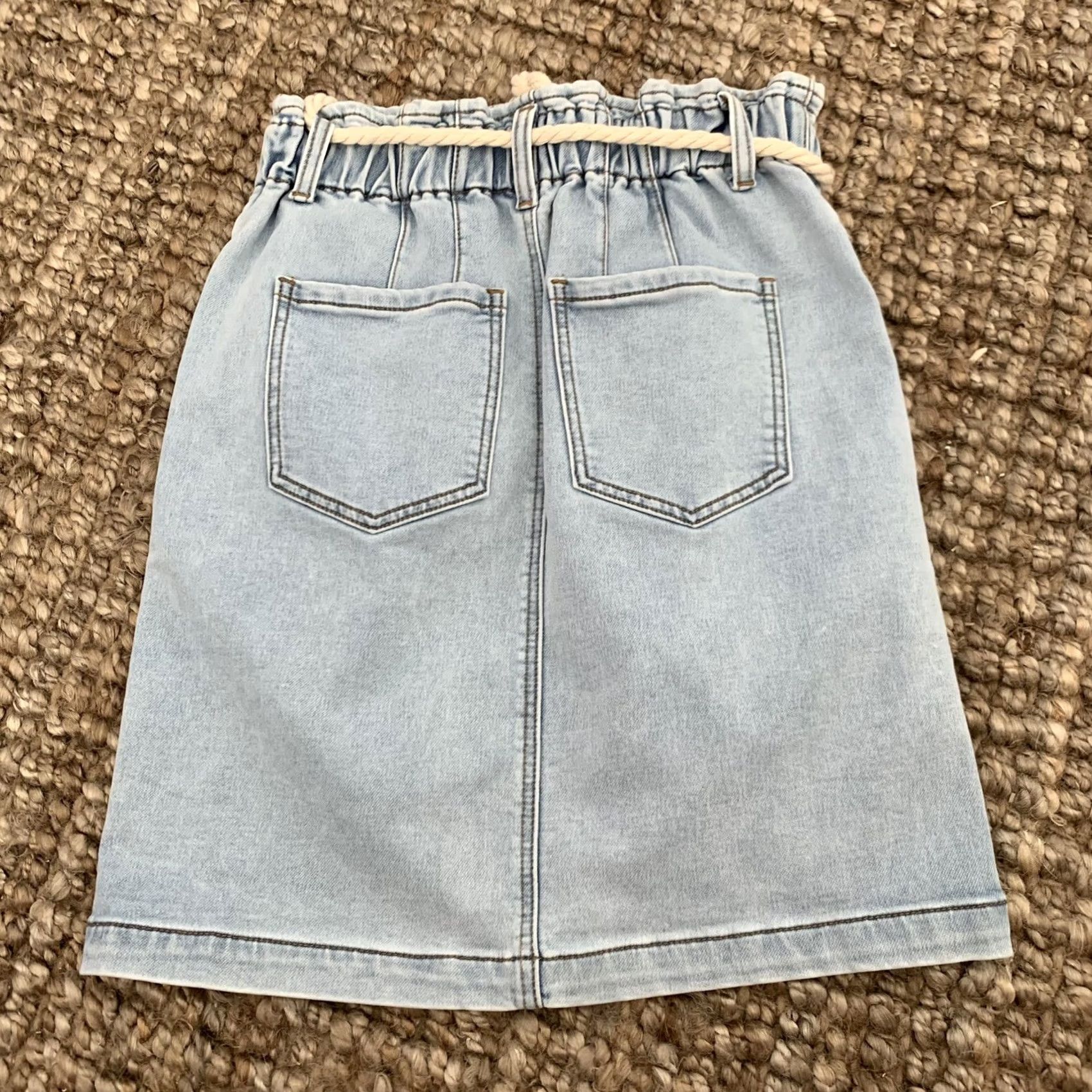 Vintage Tribal Jeans Skirt Womens Size 2 Pull-On Paper Bag Waist Light Blue Rope Belt Size 26" / US 2 / IT 38 - 3 Thumbnail