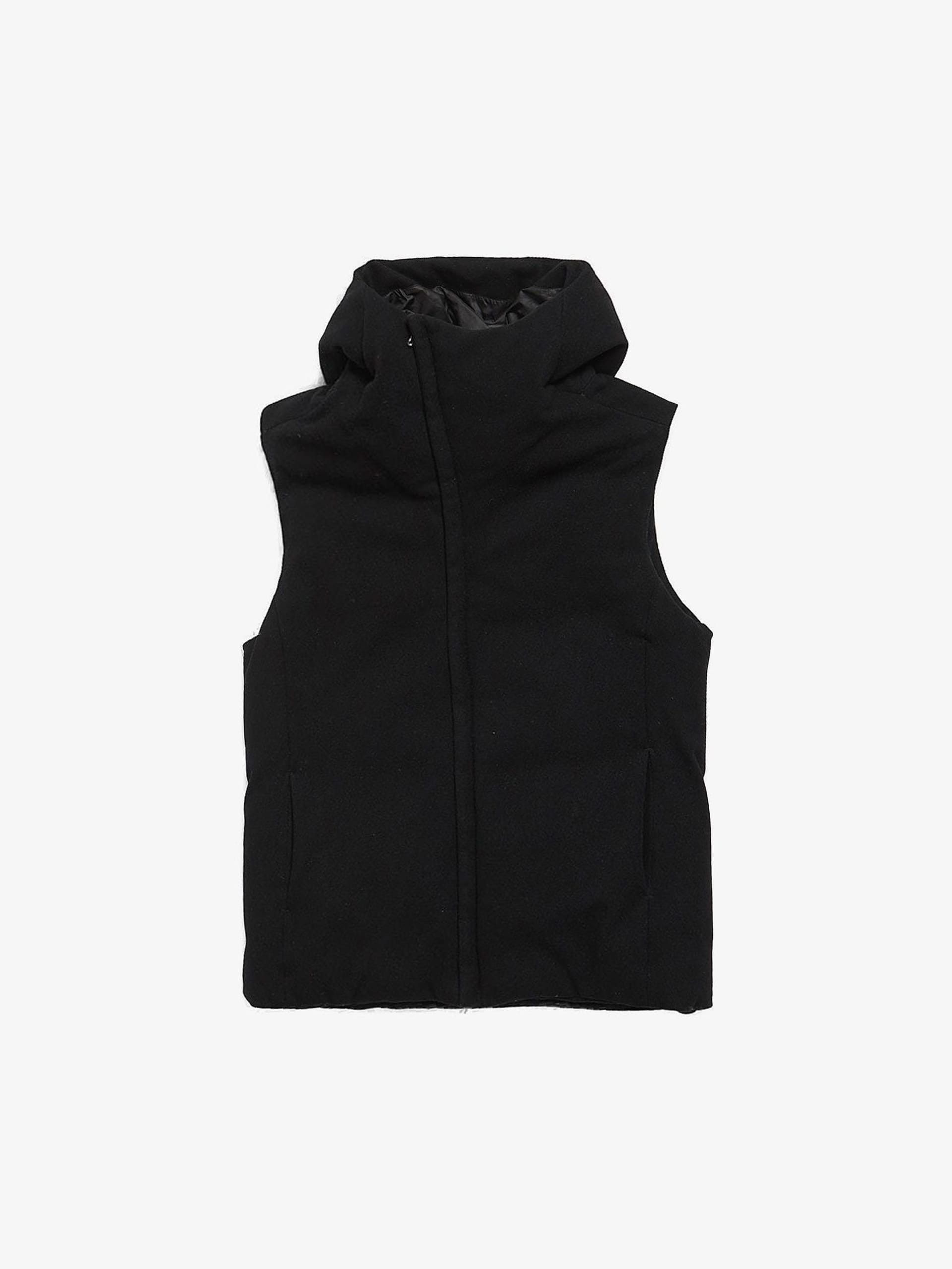image of Attachment Black Down Filled Hooded Wool Blend Vest, Men's (Size 2XL)
