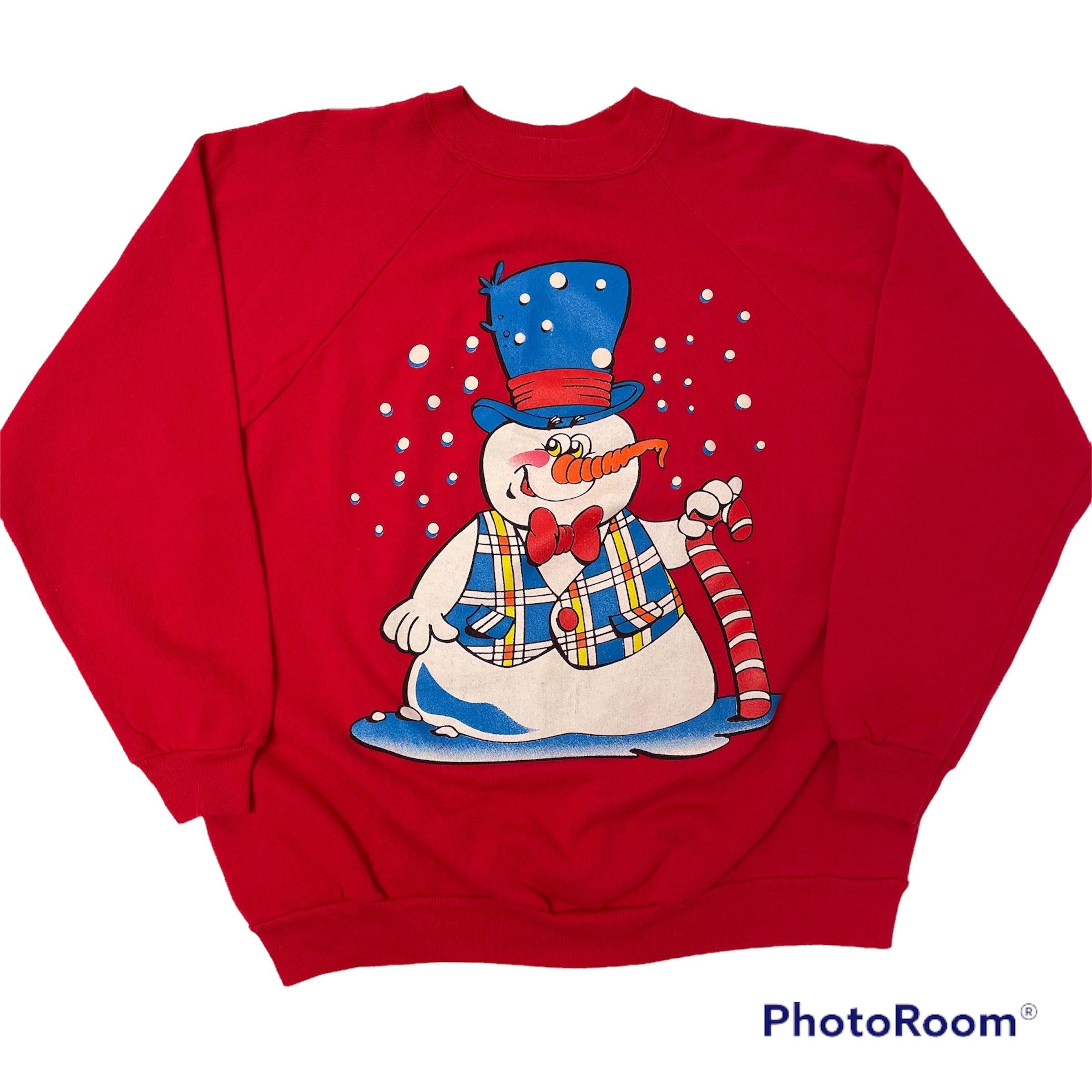 Hanes 70 80's RAGLAN Christmas Sweatshirt Painted SNOWMAN 50/50 Size XL / US 12-14 / IT 48-50 - 3 Thumbnail