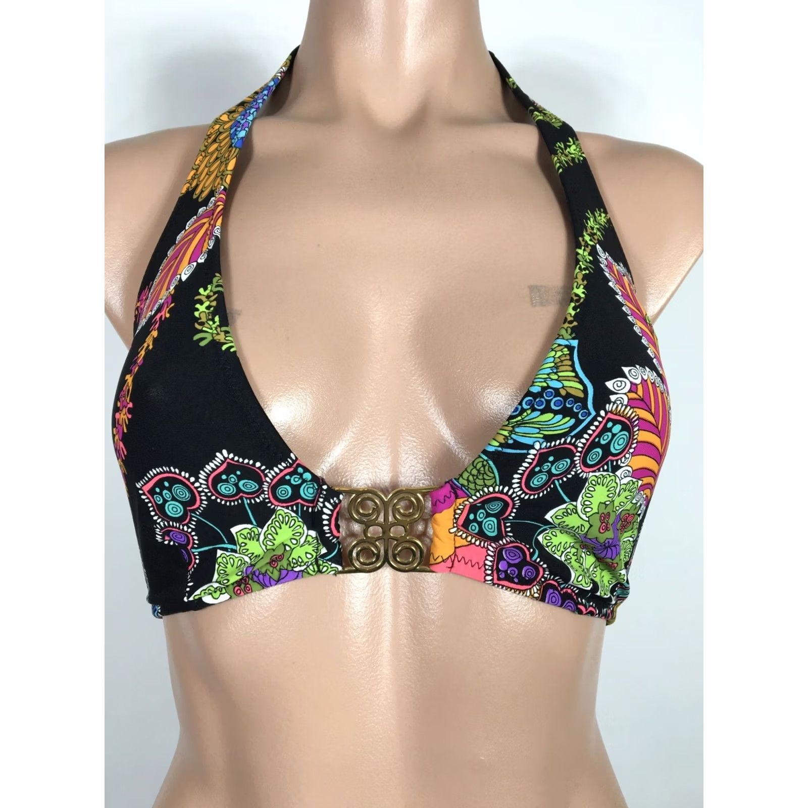 Trina Turk Tina Turk Bikini Halter Top Multicolor Neon Geometric Cheeky Bottoms sz 8 Size M / US 6-8 / IT 42-44 - 3 Thumbnail