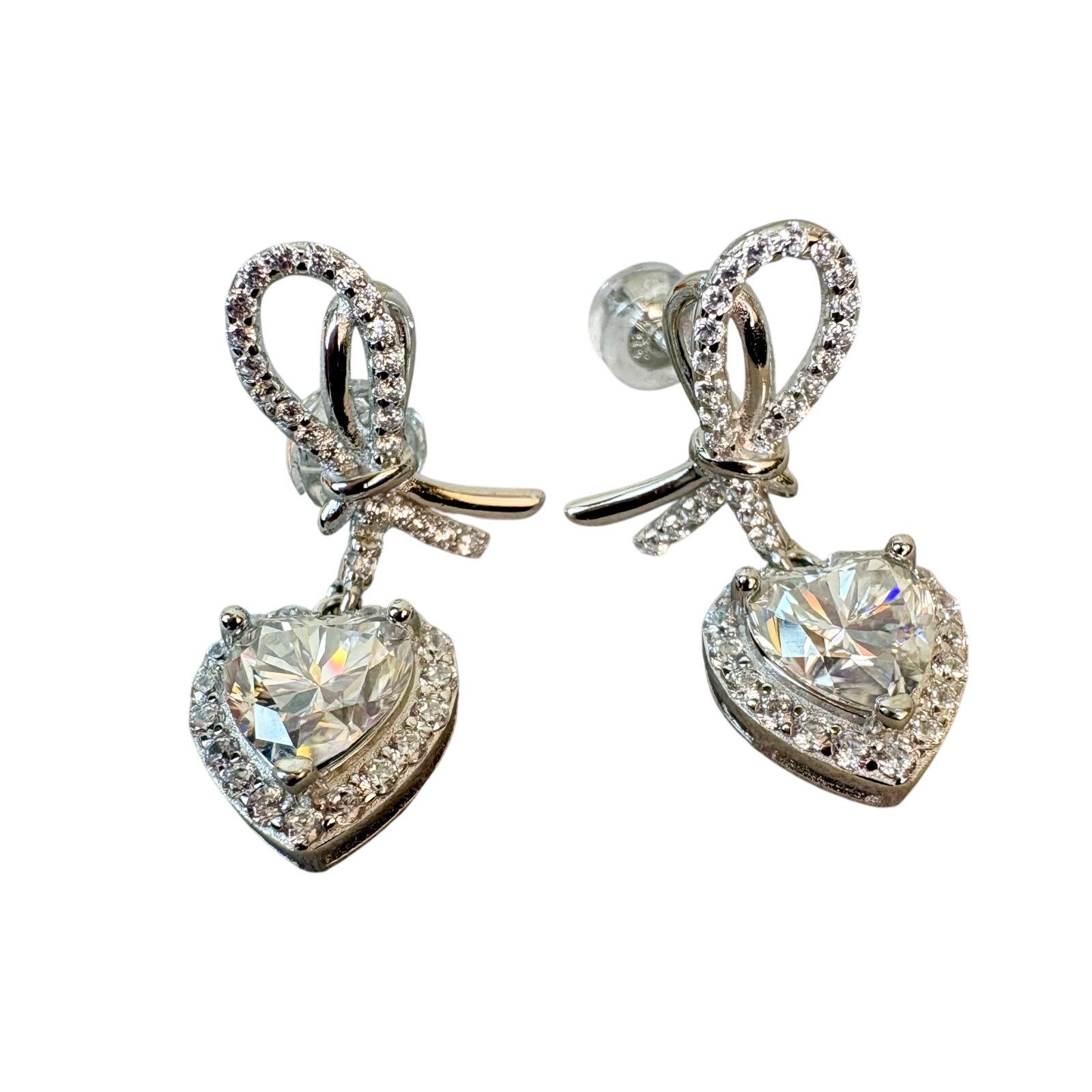 Jewelry 2ct Moissanite Heart/Ribbon/Cherry, 925 Silver Earrings Size ONE SIZE - 2 Thumbnail