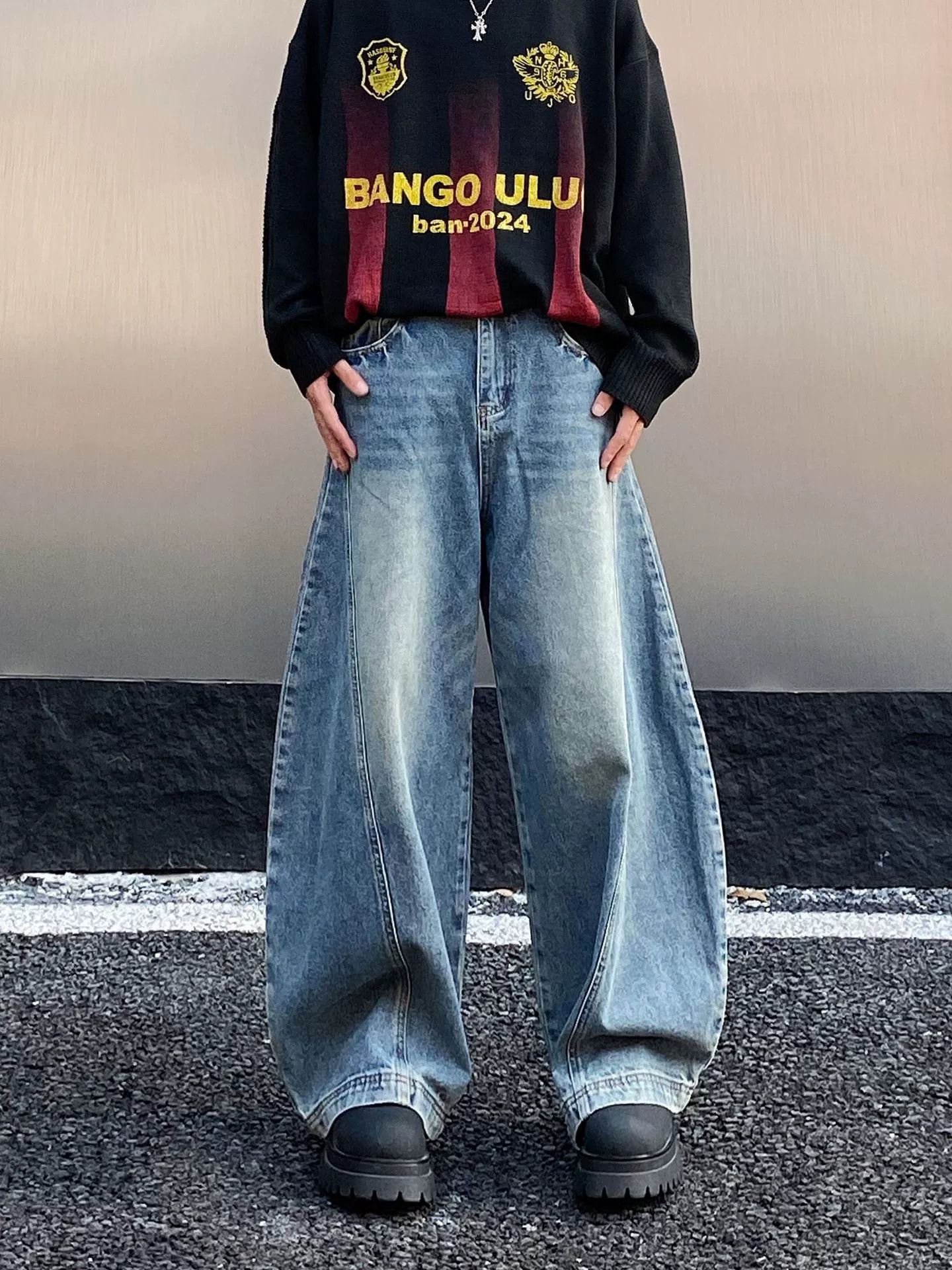 Jean Vintage washed distressed wide-leg loose scimitar jeans Size US 32 / EU 48 - 1 Thumbnail