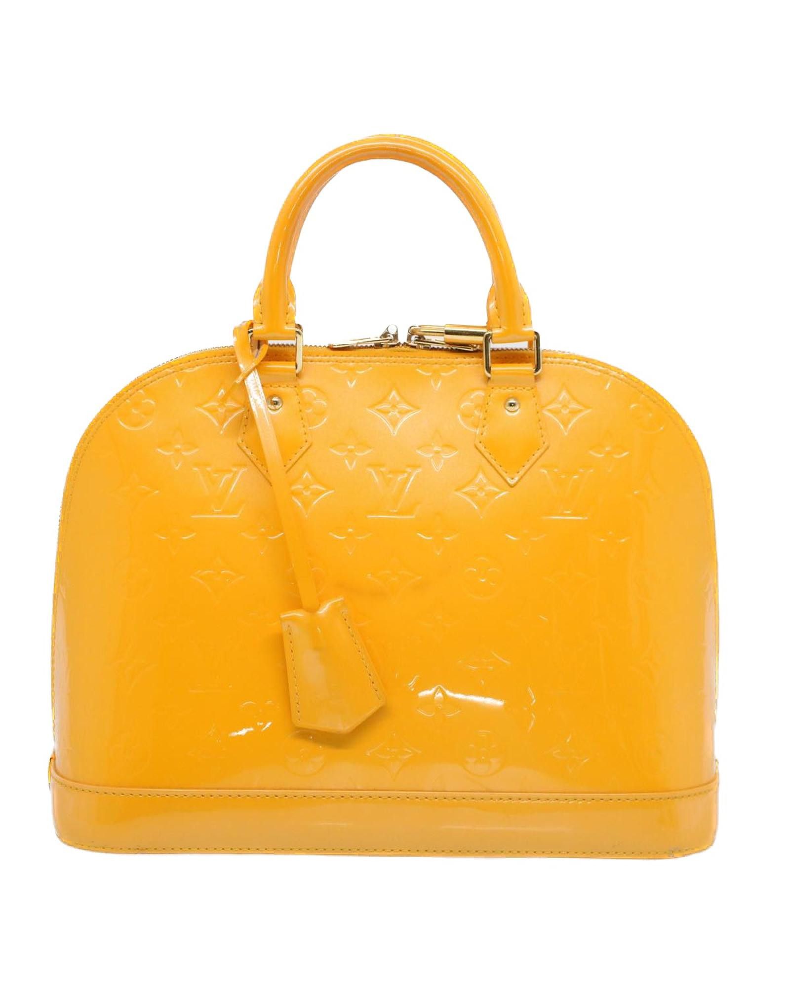 image of Louis Vuitton Elegant Yellow Patent Leather Handbag, Women's