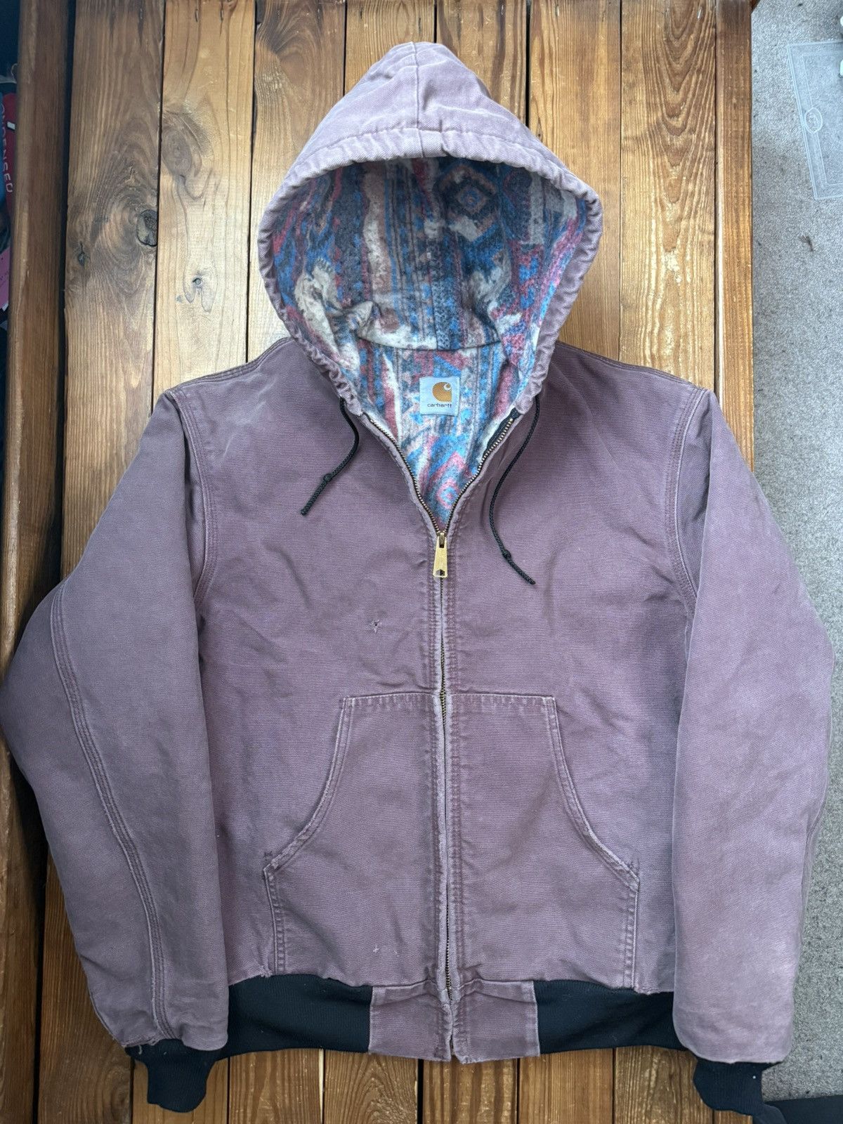 Carhartt Vintage 90s Carhartt USA Faded Red Aztec Lined Hooded Jacket Size US L / EU 52-54 / 3 - 1 Thumbnail