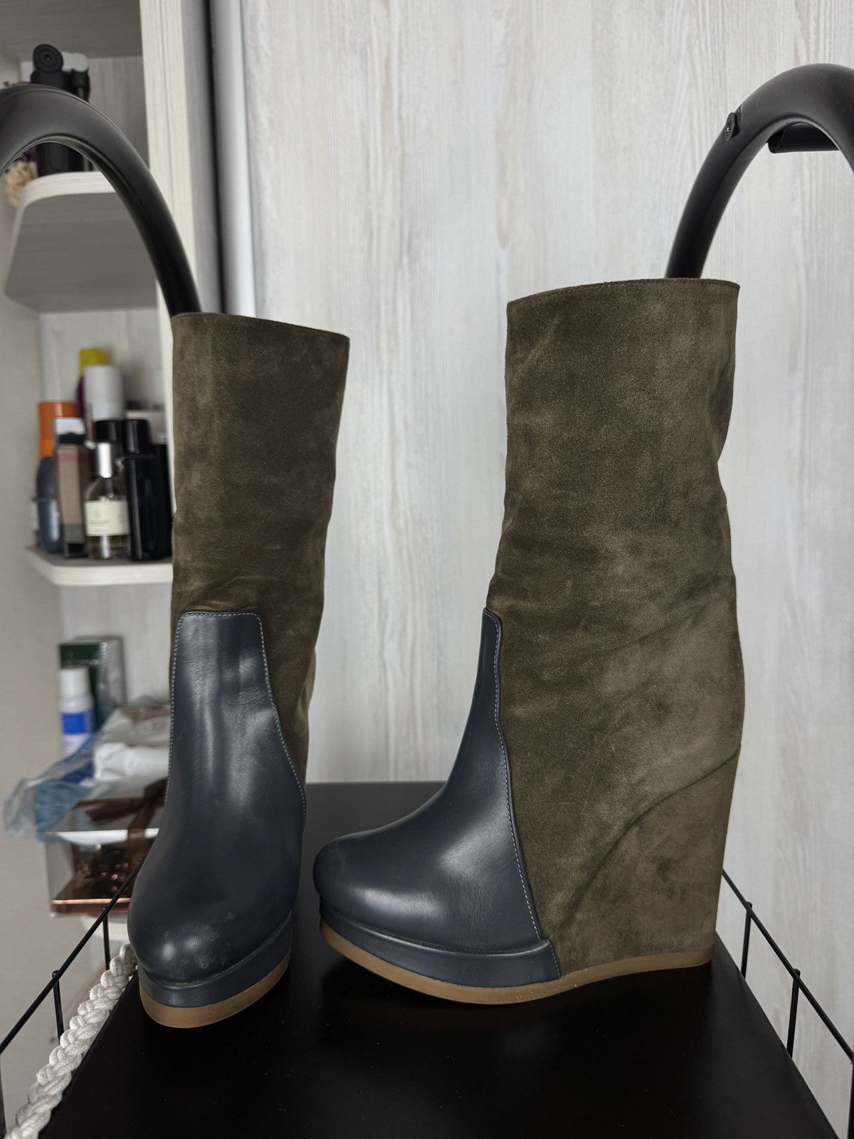 Jil Sander Jill Sander olive green suede and gray leather wedges Size US 6.5 / IT 36.5 - 10 Thumbnail