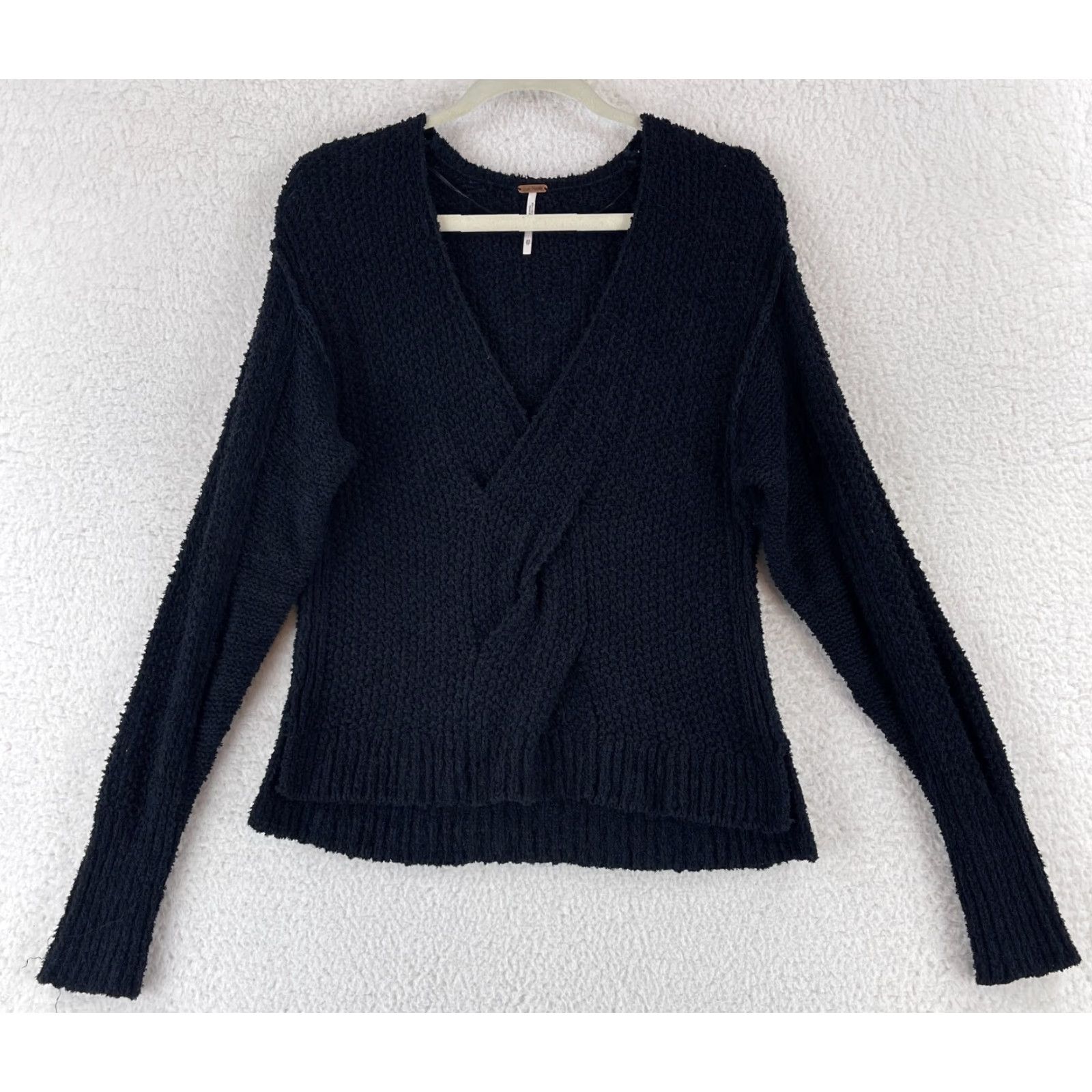 Free People Free People Coco V-Neck Front Twist Sweater Women Knit Long Sleeve Size XS Black Pullover Size XS / US 0-2 / IT 36-38 - 2 Thumbnail
