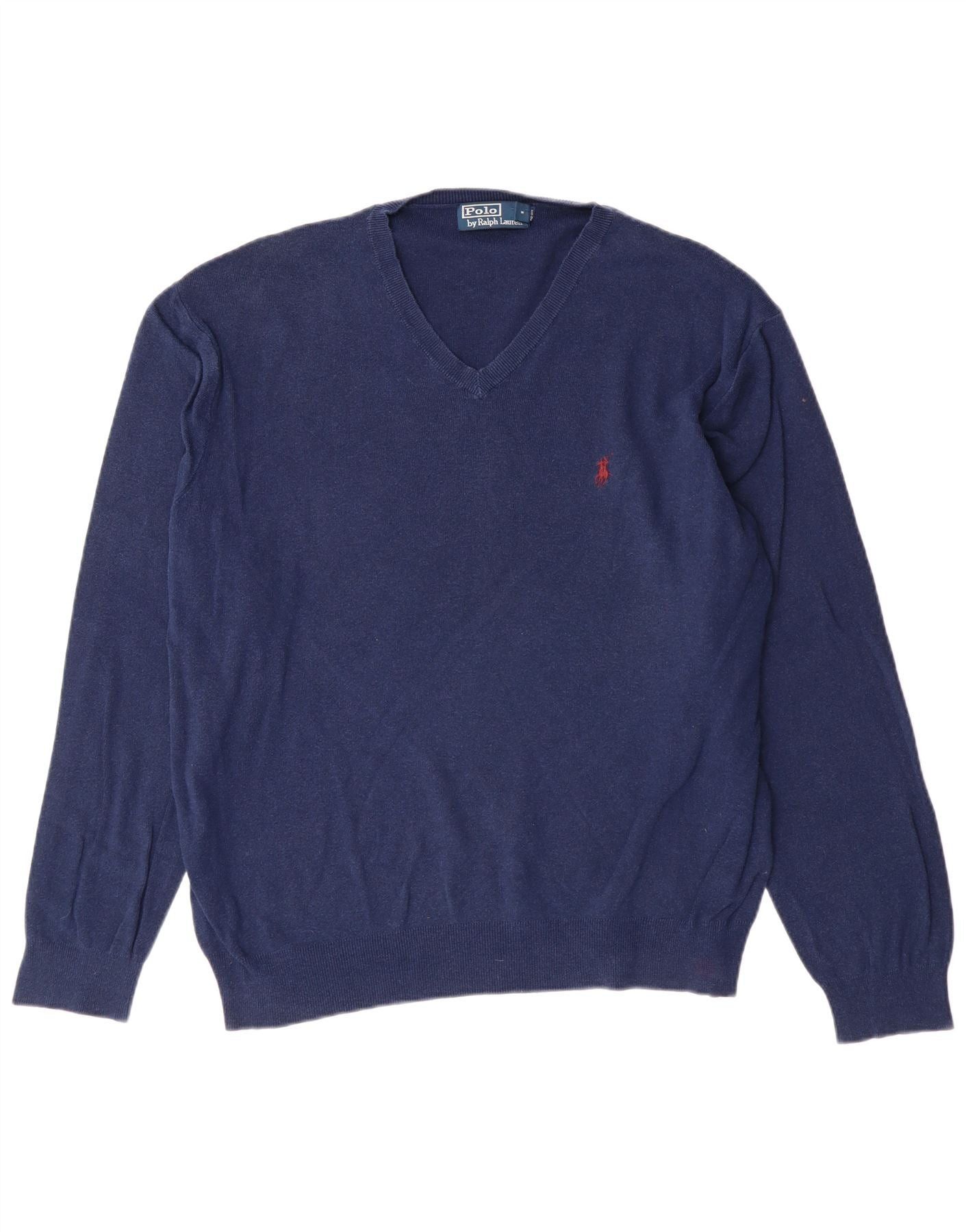 Polo Ralph Lauren Mens V-Neck Jumper Sweater XL Navy Blue Cotton Size US XXL / EU 58 / 5 - 1 Thumbnail