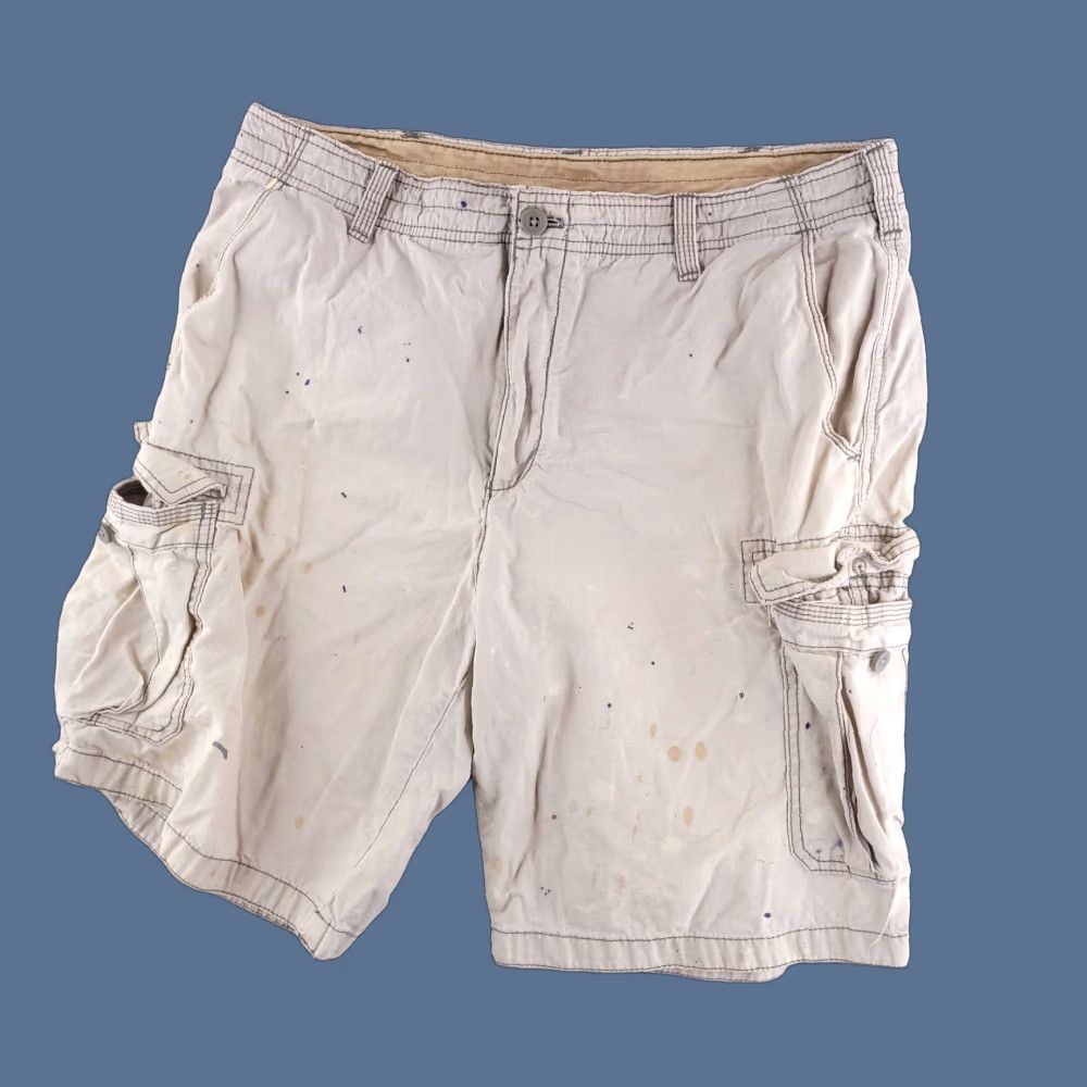 Izod Izod Cargo Shorts Mens 35 Distressed Beige Tan Workwear Cotton Solid M Waist 35 Mens Size US 35 - 1 Thumbnail