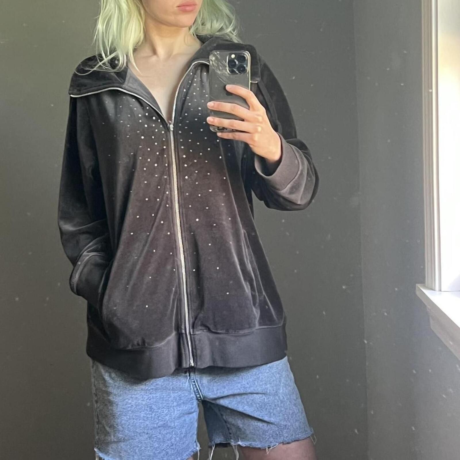 Other Christopher & Banks velour bedazzled black zip up jacket Size XL / US 12-14 / IT 48-50 - 2 Thumbnail
