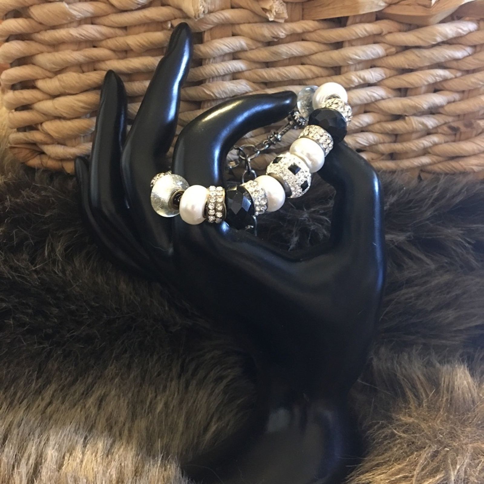 Jewelry Bling black & white silver tone charm bracelet Size ONE SIZE - 2 Thumbnail