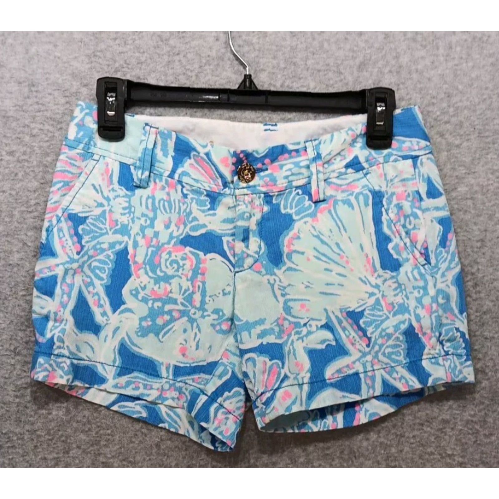 Lilly Pulitzer Lilly Pulitzer Women's Shorts Chino 00 Blue Pink Floral Tropical Resort Summer EUC Size 24" / US 00 / IT 34 - 2 Thumbnail