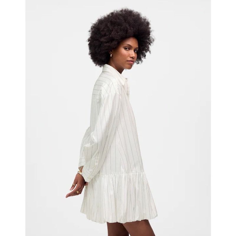 Madewell NWT Madewell Bubble-Hem Mini Shirtdress Pinstripe White XS Size XS / US 0-2 / IT 36-38 - 2 Thumbnail