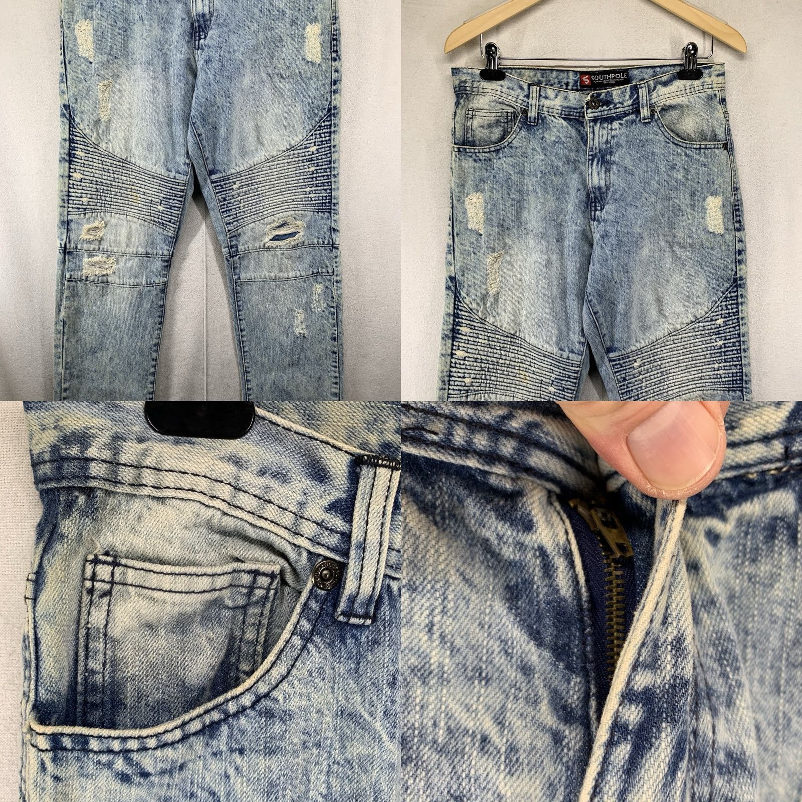 Southpole Southpole Jeans Men's 32x32 Blue Stretch Bleach Acid Stone Wash Straight Leg Size US 32 / EU 48 - 8 Thumbnail