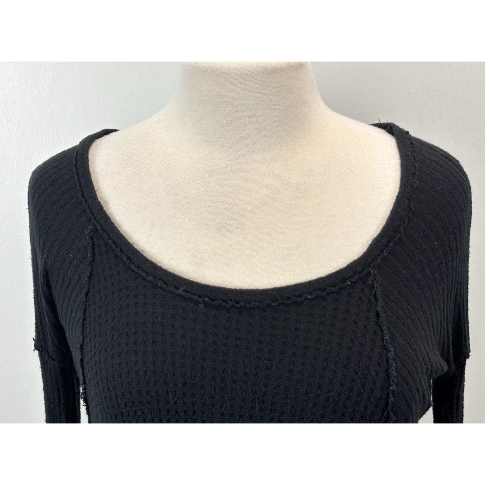 Free People Free People Shirt Women XS Black Thermal Tunic Top Tie Front Witchy Goth Raw Edge Size XS / US 0-2 / IT 36-38 - 4 Thumbnail