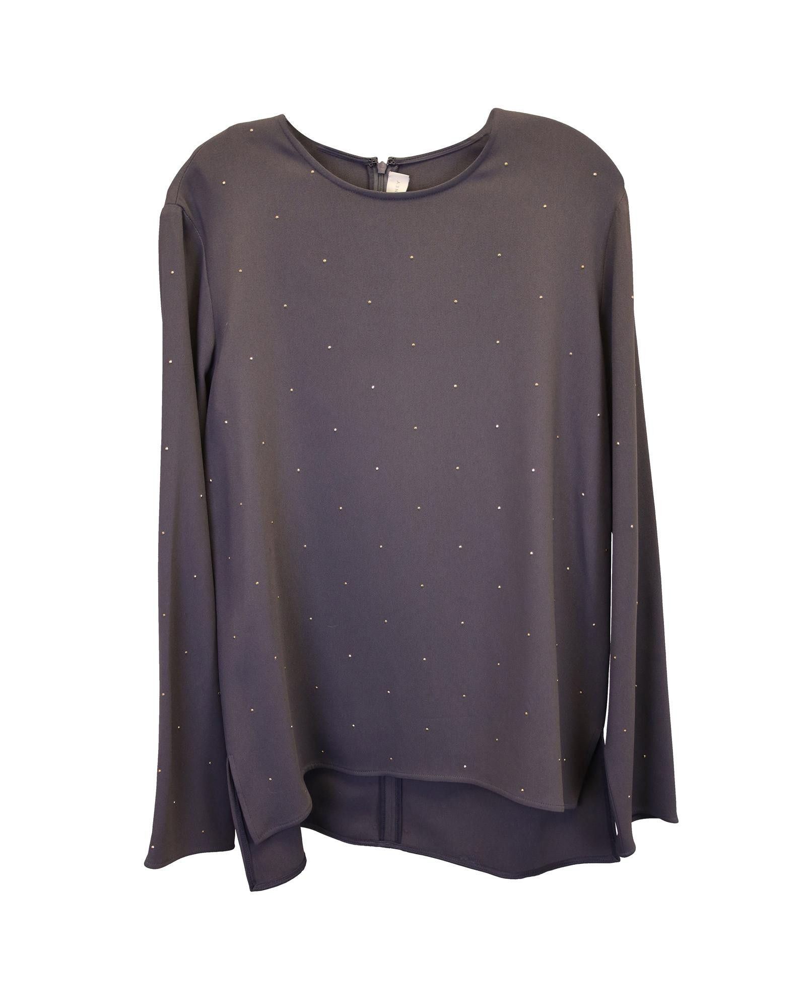 image of Stella Mccartney Crystal-Embellished Crepe De Chine Top in Grey, Women's (Size Medium)