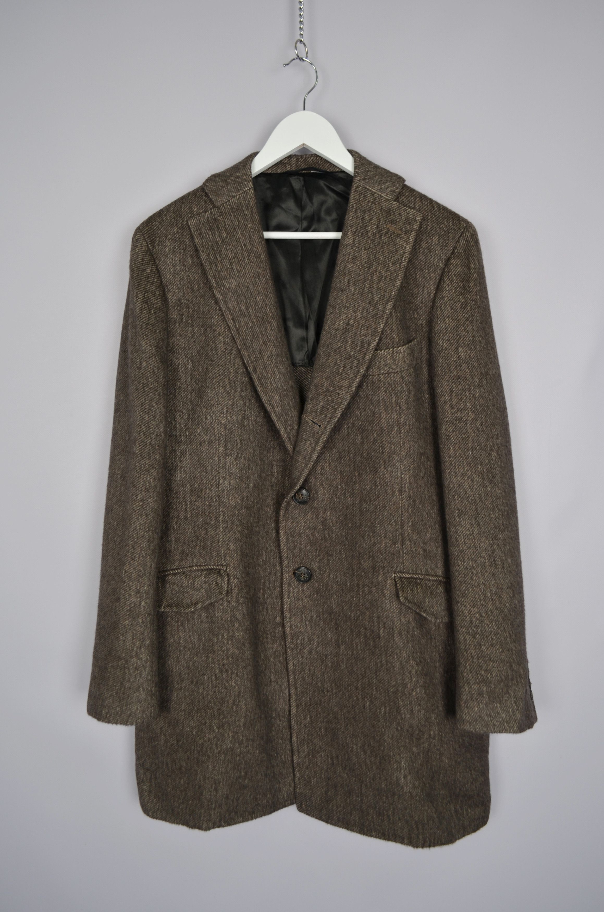 Designer × Tonello Tonello Alpaca Wool Cashmere Herringbone Brown Coat 54/L Size US L / EU 52-54 / 3 - 1 Thumbnail