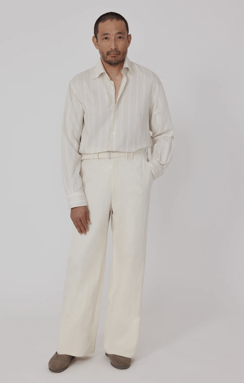 Stoffa Ivory Cotton-Linen Twill Trousers