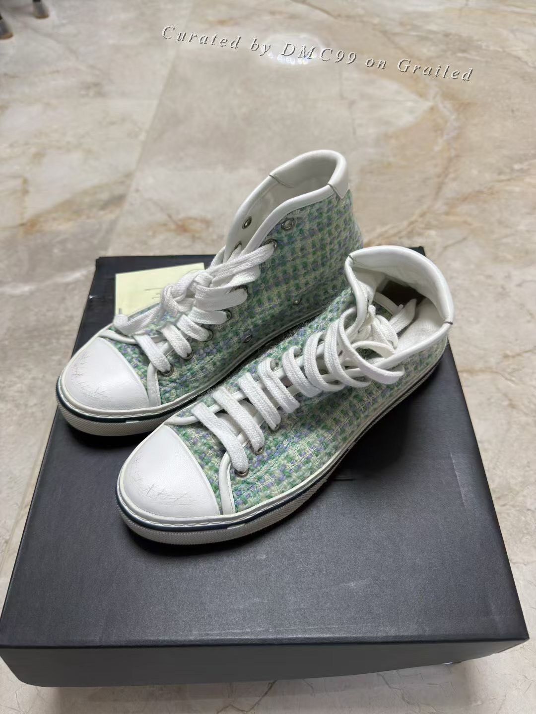 Saint Laurent Paris Saint Laurent Tweed Distressed High-Top Shoes Size US 5.5 / IT 35.5 - 1 Thumbnail