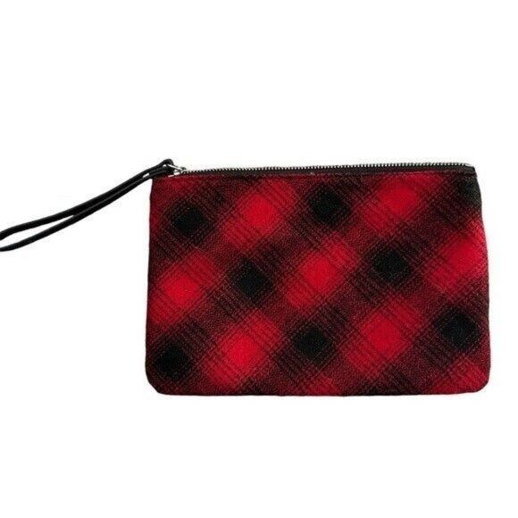 J. Jill J. Jill Wool Black Red Plaid & Leather Clutch Wristlet Handb Size ONE SIZE - 1 Thumbnail