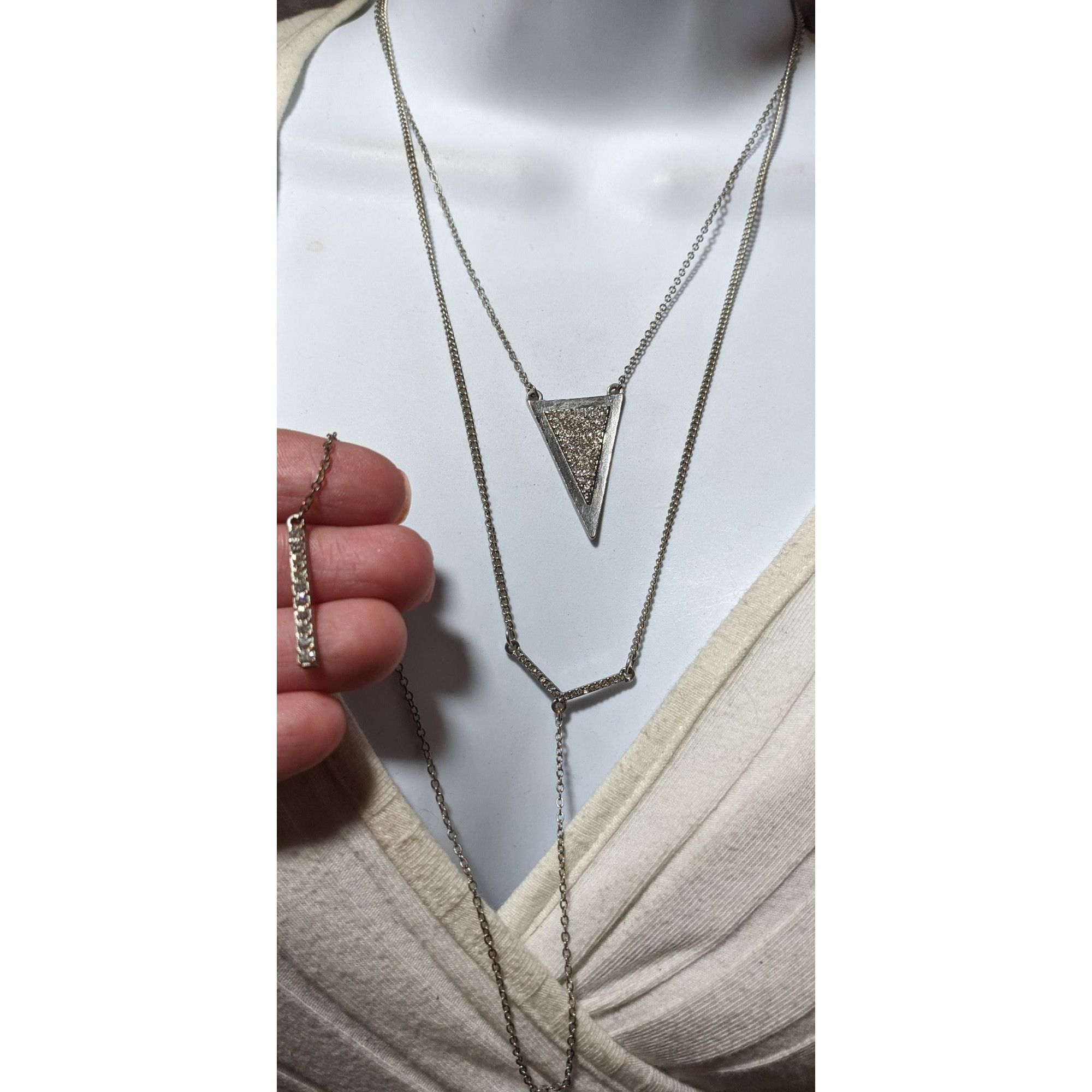 Other Silver Rhinestone Geometric Lariat Necklace Size ONE SIZE - 4 Thumbnail