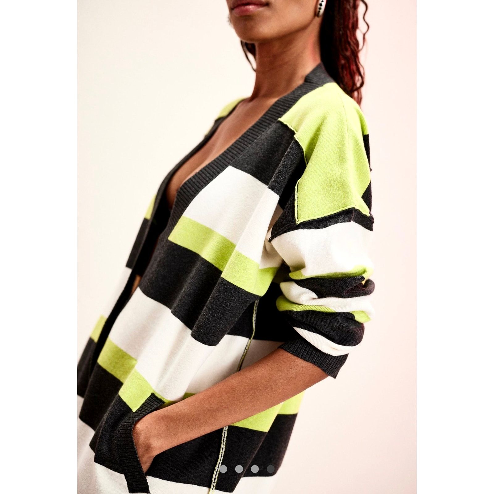 Free People Free People League Of Her Own Cardigan Carbon Lime Combo S Size S / US 4 / IT 40 - 3 Thumbnail