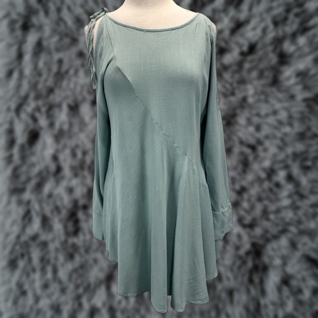 Free People FREE PEOPLE Asymmetrical Long Sleeve Tunic Dress Small Blue Green Womens Size S / US 4 / IT 40 - 1 Thumbnail