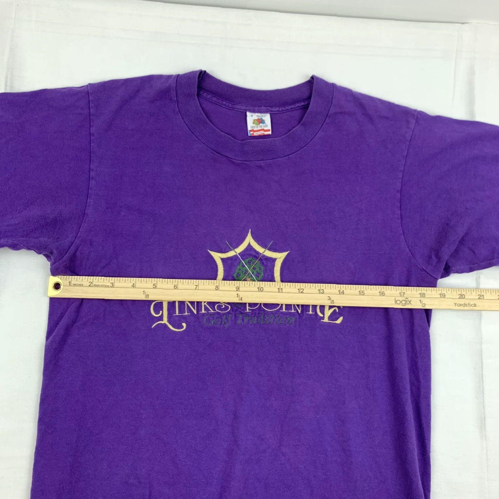 Fruit Of The Loom VINTAGE Fruit of the Loom T-Shirt Mens Short Sleeve Crew Neck Purple Golf 90s USA Embroidered Medium Point Pointe Links Tradition Sports Size US M / EU 48-50 / 2 - 6 Thumbnail
