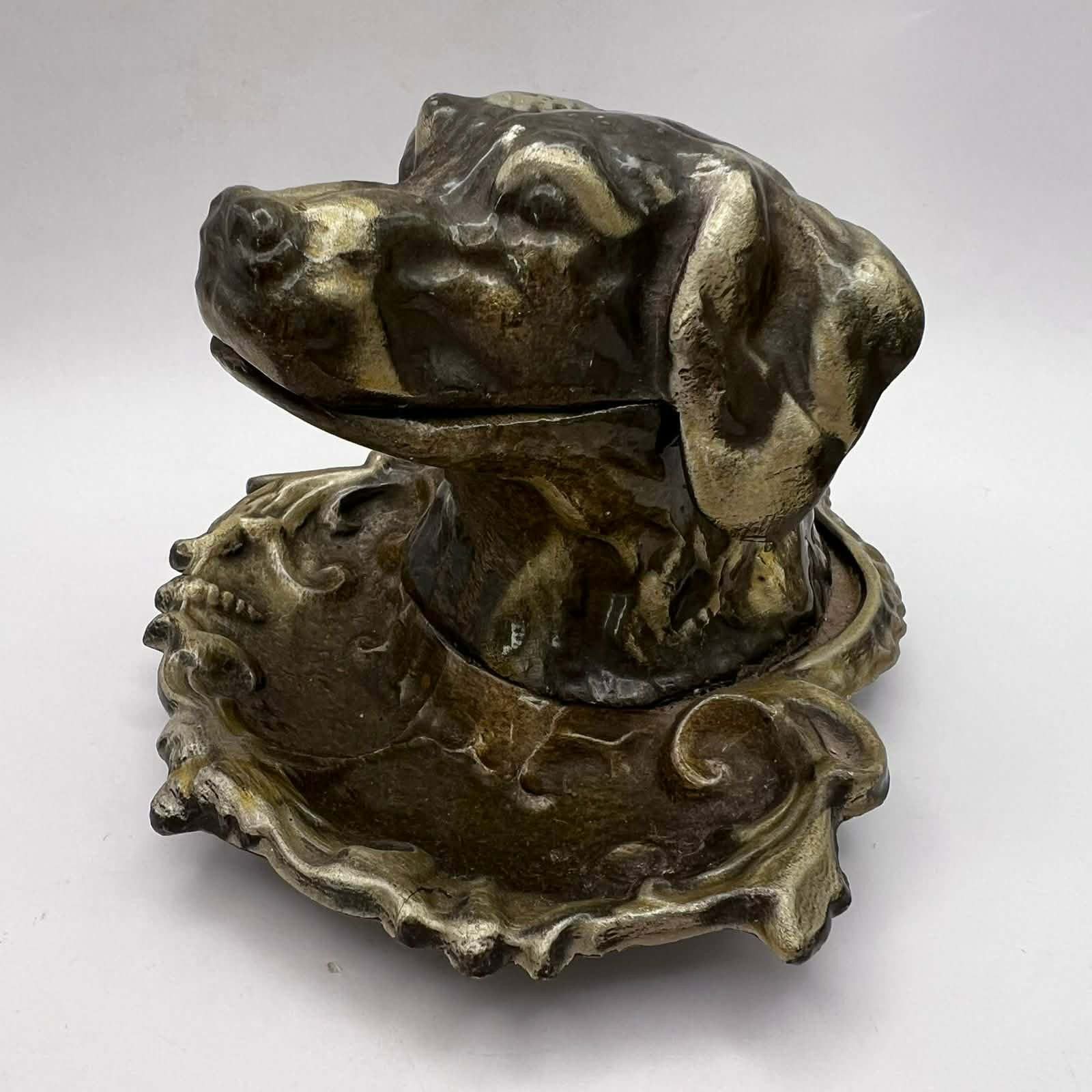 Vintage Heavy Vintage Brass Dog Head Ashtray Sculptural Size ONE SIZE - 4 Thumbnail