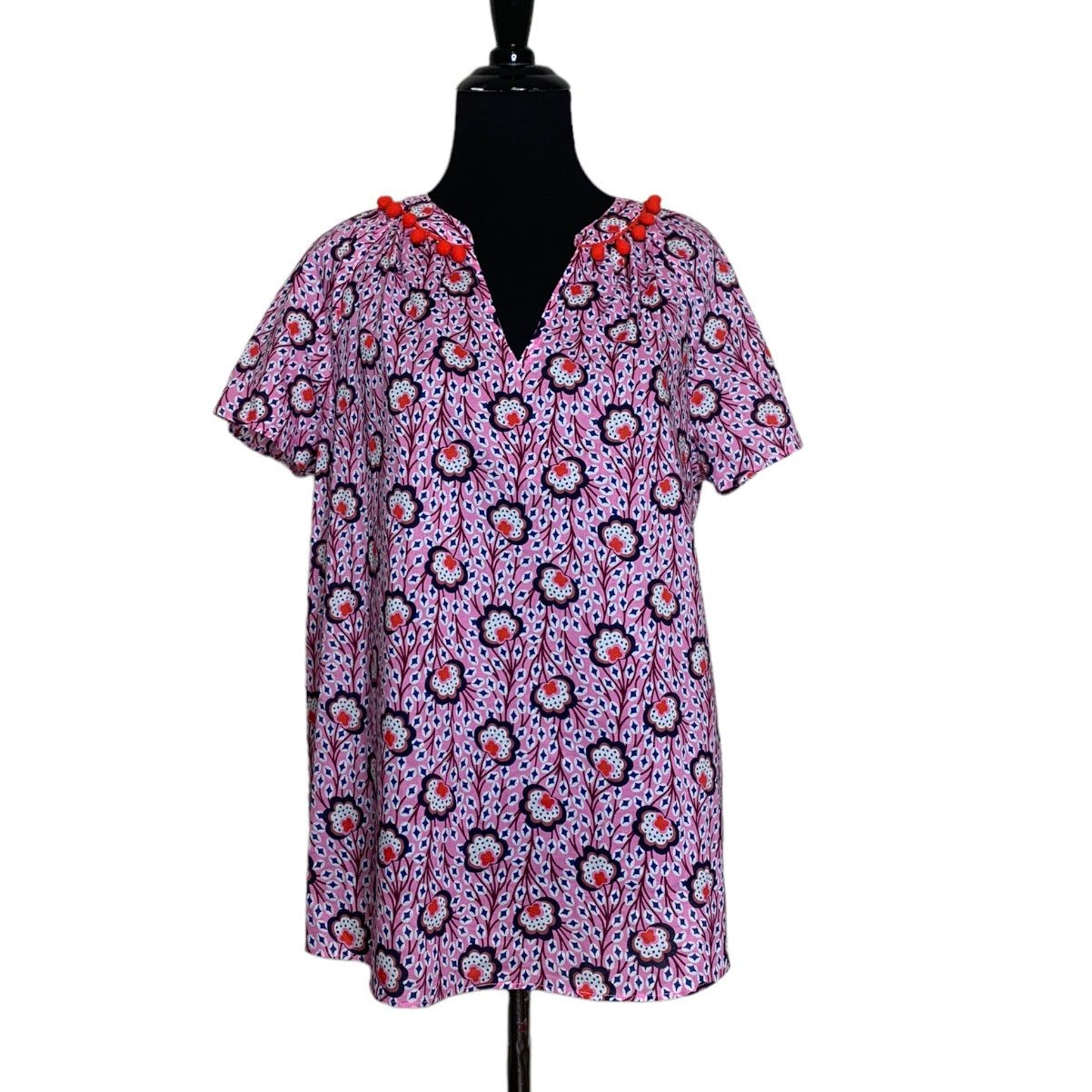 Boden Boden floral short sleeves pom pom v neck tunic top size 6 Size M / US 6-8 / IT 42-44 - 1 Thumbnail
