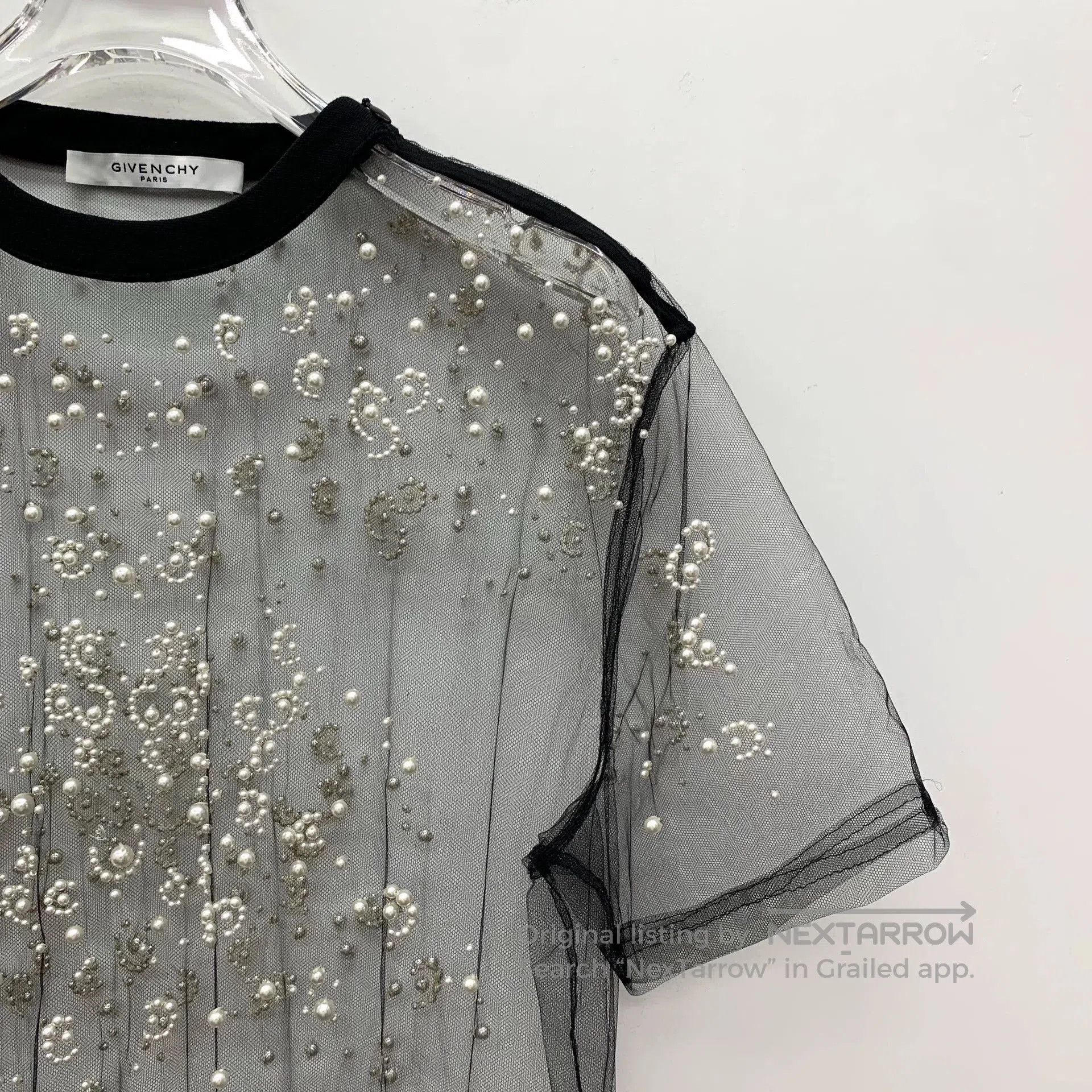 Givenchy gray embellished sheer cotton short sleeve top. Size US XXS / EU 40 - 3 Thumbnail