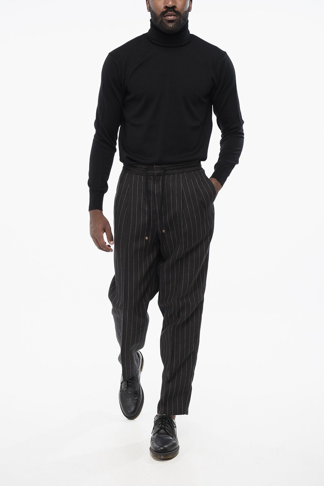 Brunello Cucinelli og1mm0825 Double-pleated Pinstriped Linen Pants in Brown Size US 44 / EU 60 - 3 Thumbnail