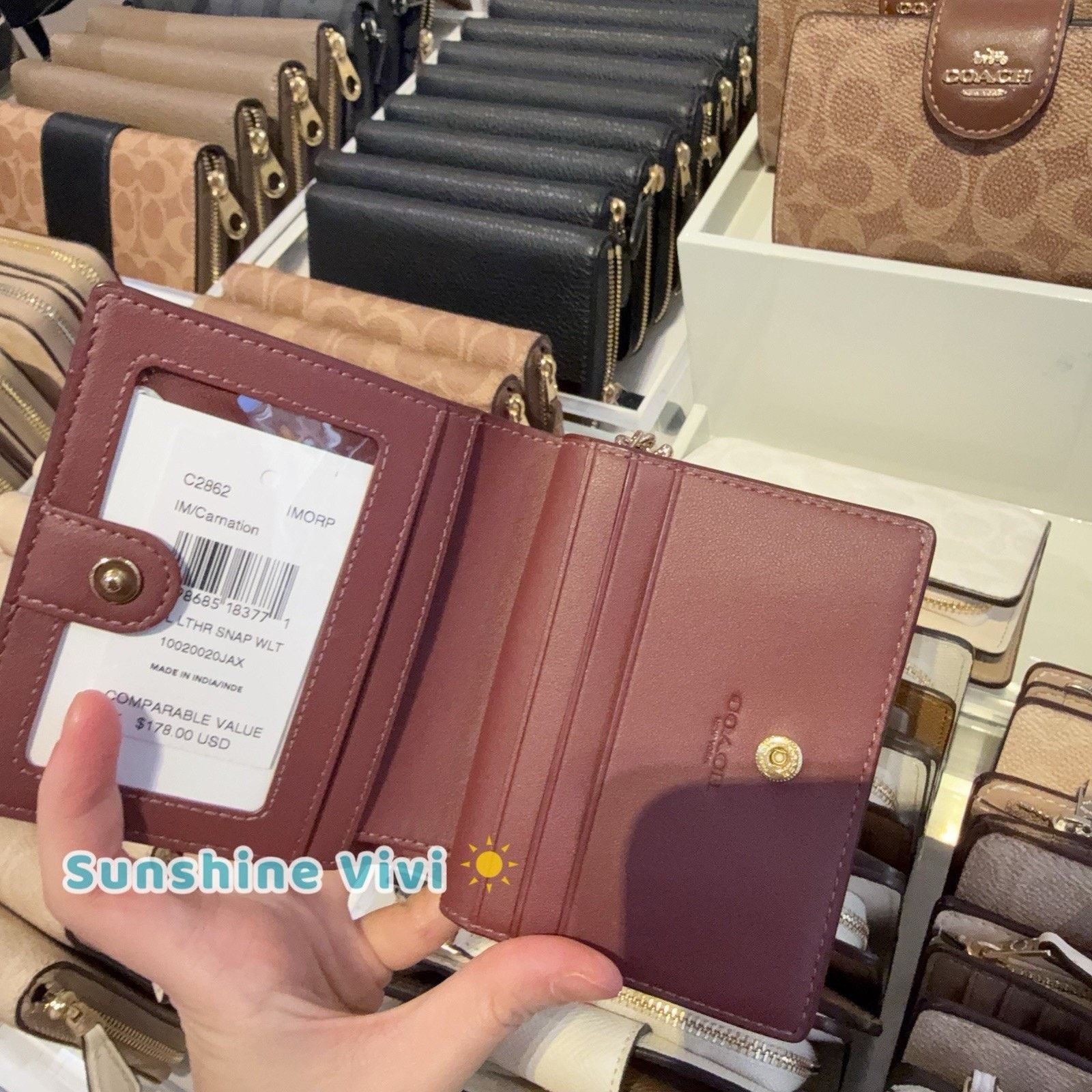 Coach NWT Coach Snap Wallet C2862 Pebbled Leather Charm Carnation Size ONE SIZE - 5 Thumbnail