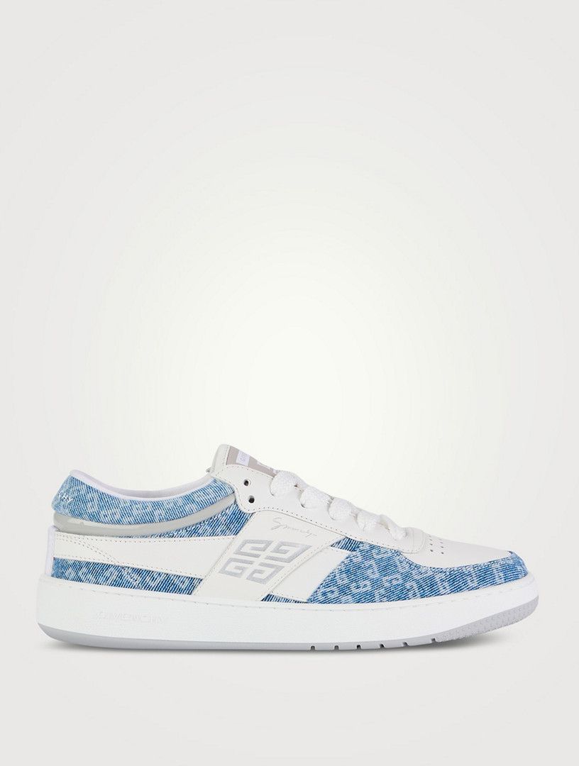 os11x1225 Monogram 72 Denim And Leather Sneakers White/Blue