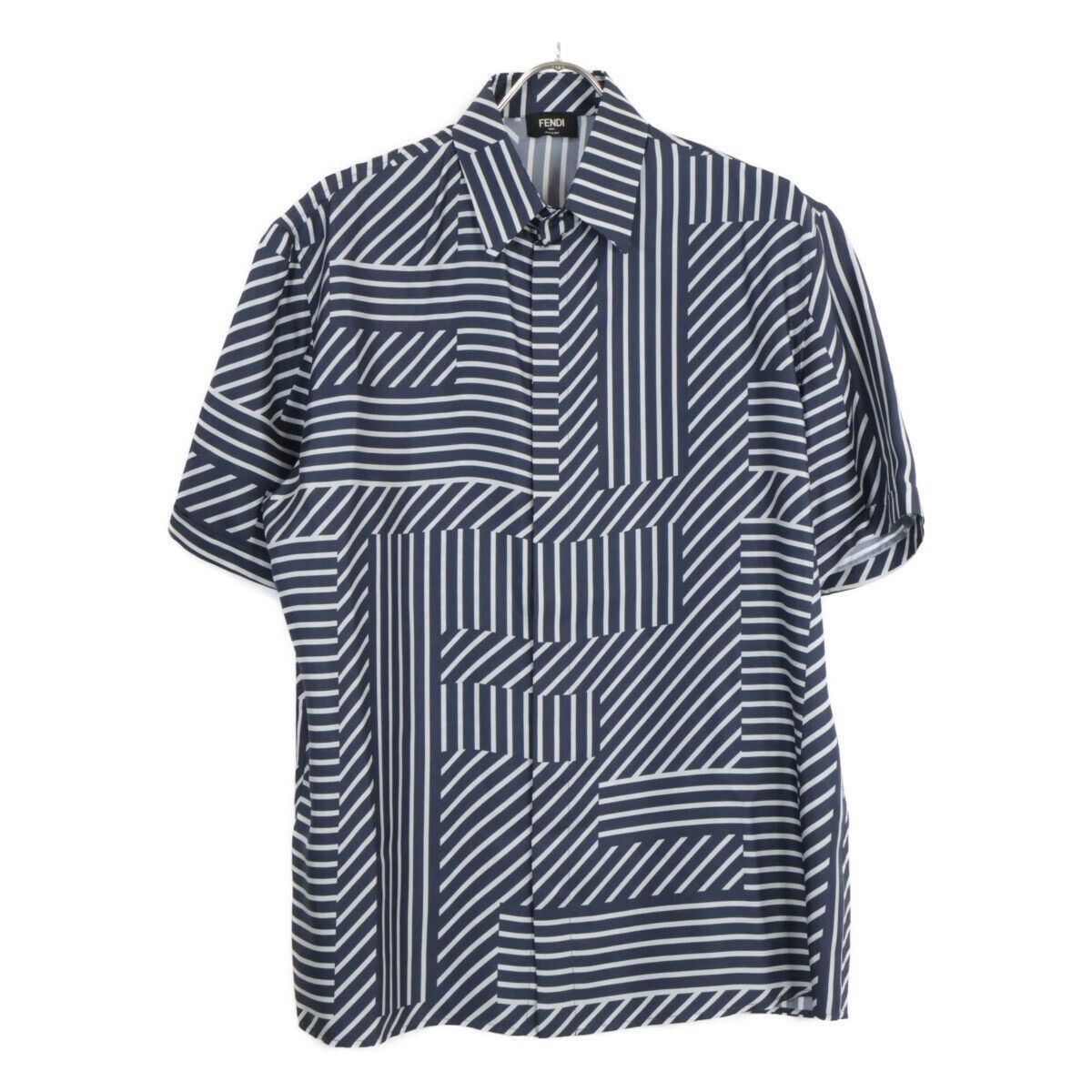 Fendi Fendi Silk FF Logo Geometric Stipe Pattern Shirt FS0795 #38 Size US M / EU 48-50 / 2 - 1 Thumbnail