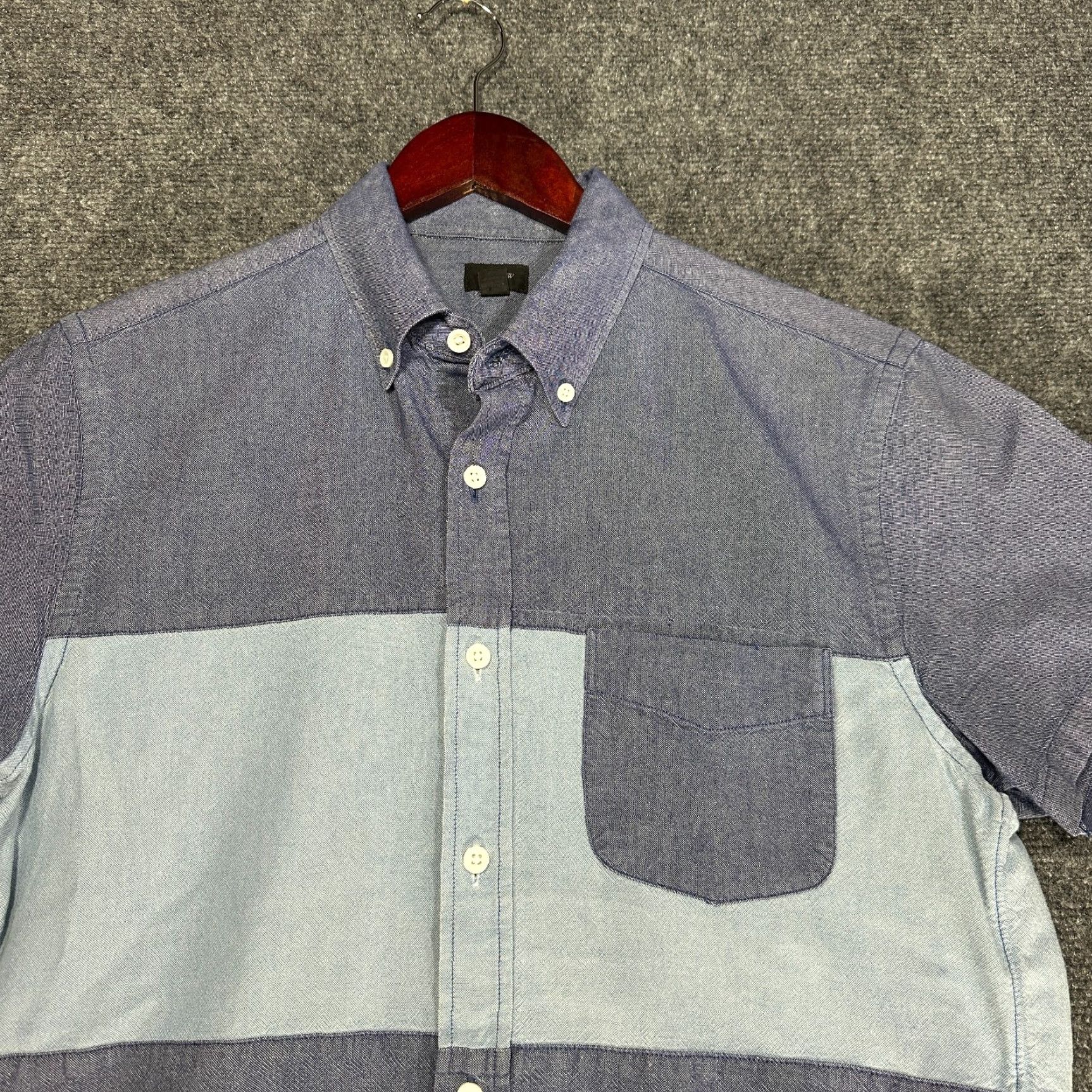 J.Crew J.CREW Shirt Mens Medium Oxford Blue Colorblock Cotton Short Sleeve Button Down Size US S / EU 44-46 / 1 - 3 Thumbnail