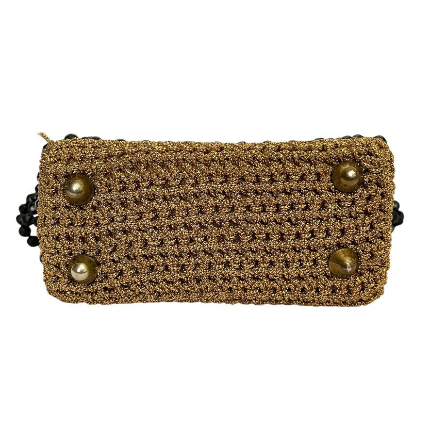 Vintage Vintage Italian Gold Crochet Black Bead Glam Evening Bag Size ONE SIZE - 7 Thumbnail