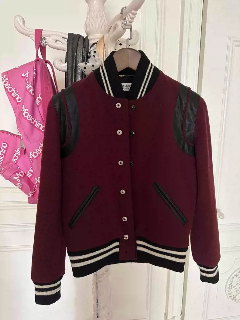Saint Laurent Wine red wool baseball jacket