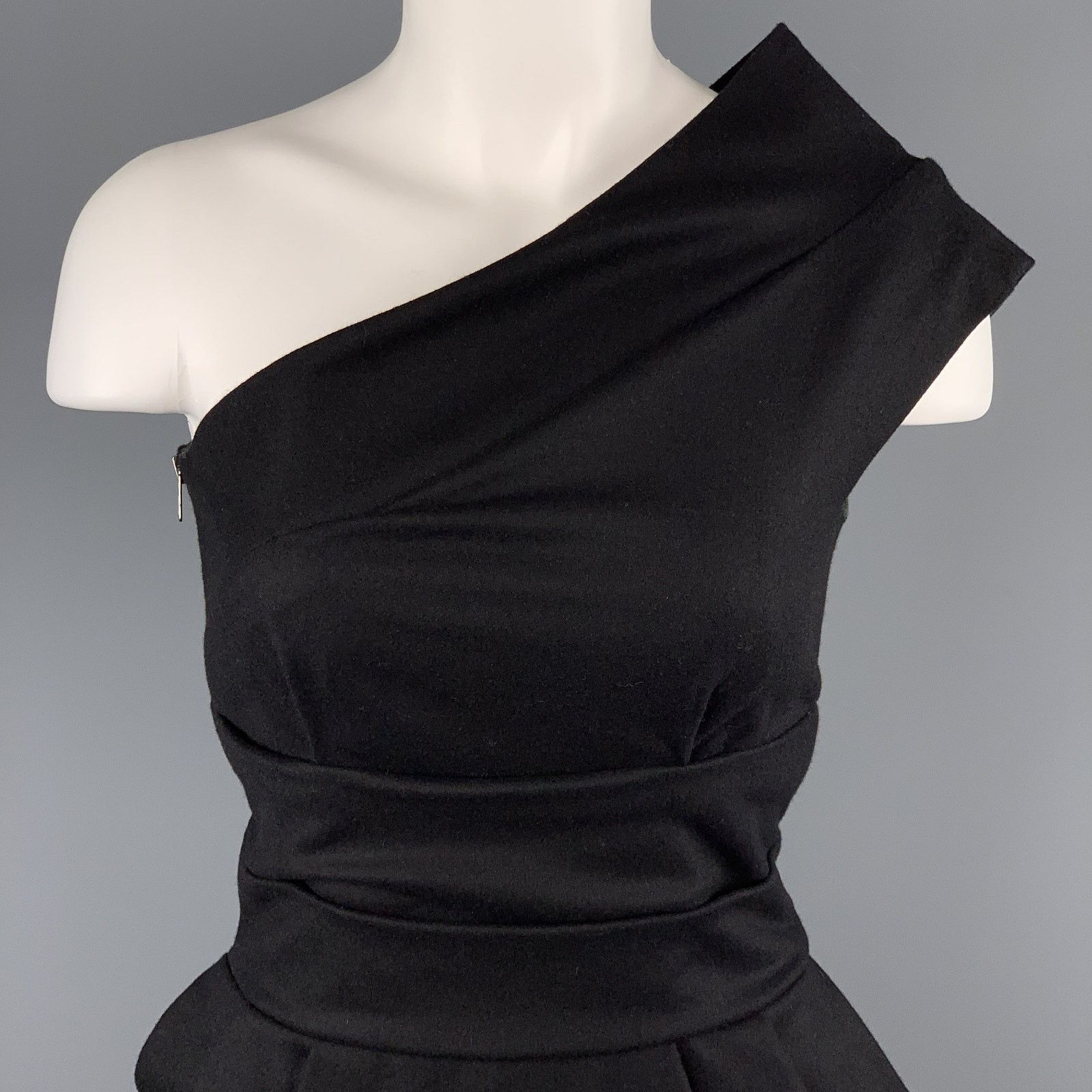 Other Black Virgin Wool One Shoulder Cocktail Dress Size XS / US 0-2 / IT 36-38 - 2 Thumbnail