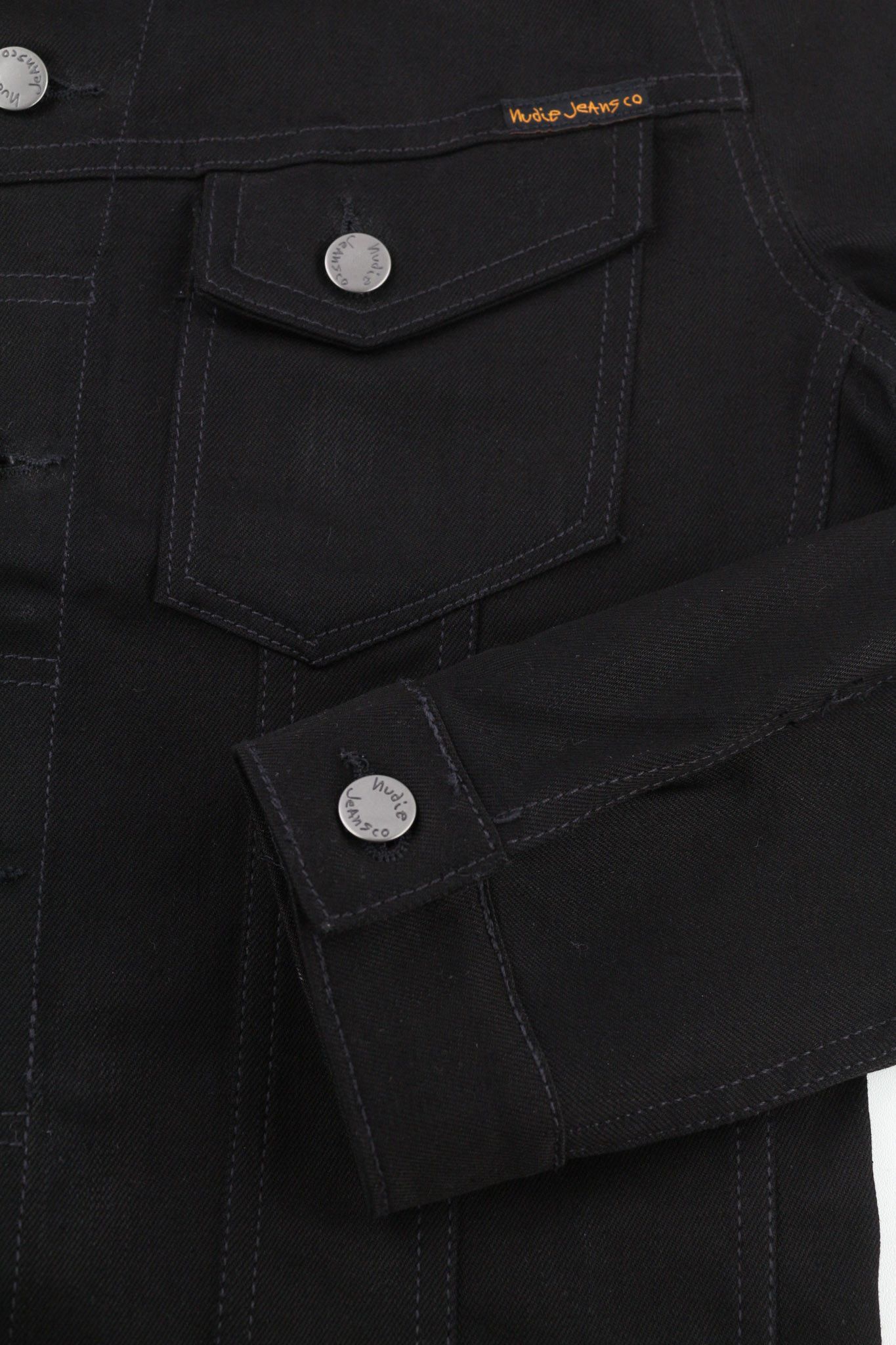 Nudie Jeans S Black Denim Polo Neck Logo Jacket 80376 Size US S / EU 44-46 / 1 - 5 Thumbnail