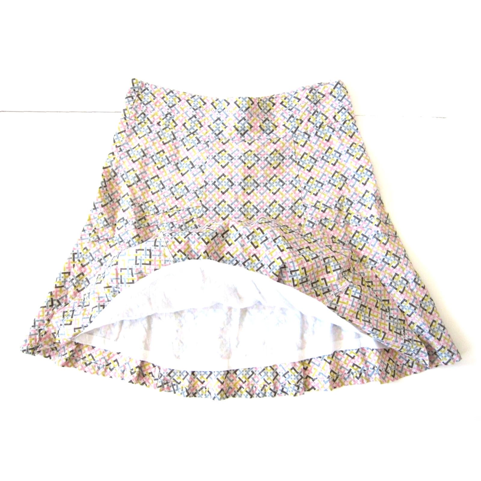 Pinko Susina Skirt Geometric A-Line Pink Yellow Brown 100% Cotton Medium Lined Knee Length Zip Womens Size 32" / US 10 / IT 46 - 7 Thumbnail