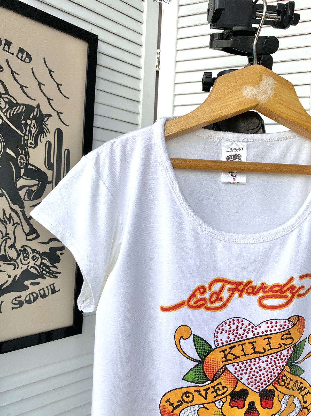 Ed Hardy × Vintage Vintage Y2K Ed Hardy Skull Short Sleeve Tee Shirt Size M / US 6-8 / IT 42-44 - 4 Thumbnail