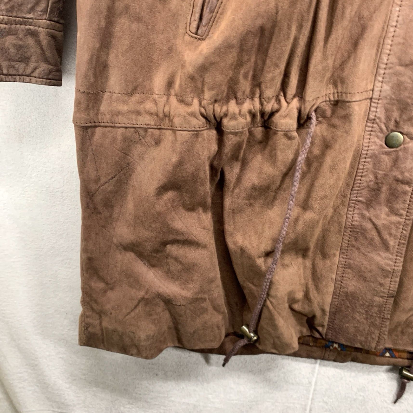 Vintage VINTAGE Adventure Bound Leather Hooded Trench Coat Large Women Brown Solid Mid-Length Full Zip Pockets All Seasons 90s Western Theme Mens? Size L / US 10 / IT 46 - 6 Thumbnail