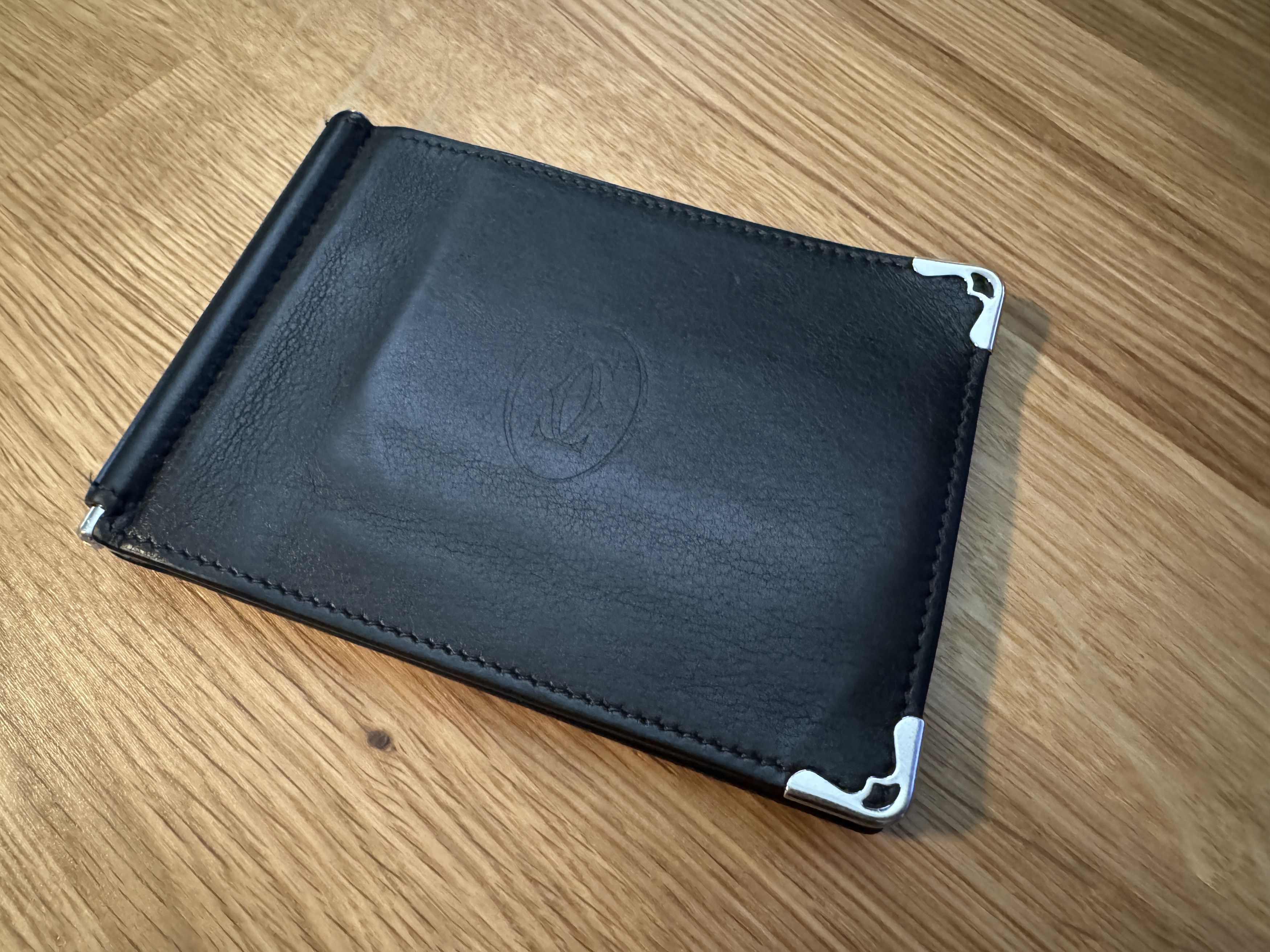 image of Cartier Bifold Wallet With Money Clip & Card Holder Black Leather, Men's